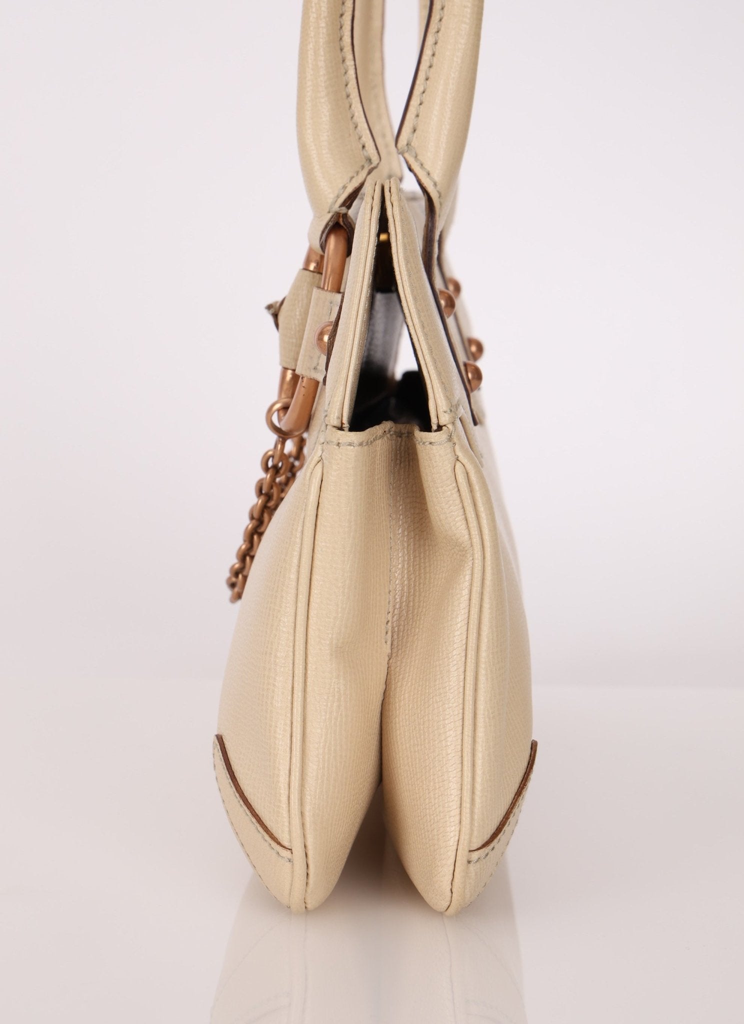 Gucci Leather Rosegold Horsebit Chain Ivory Handle Bag - FashioNica