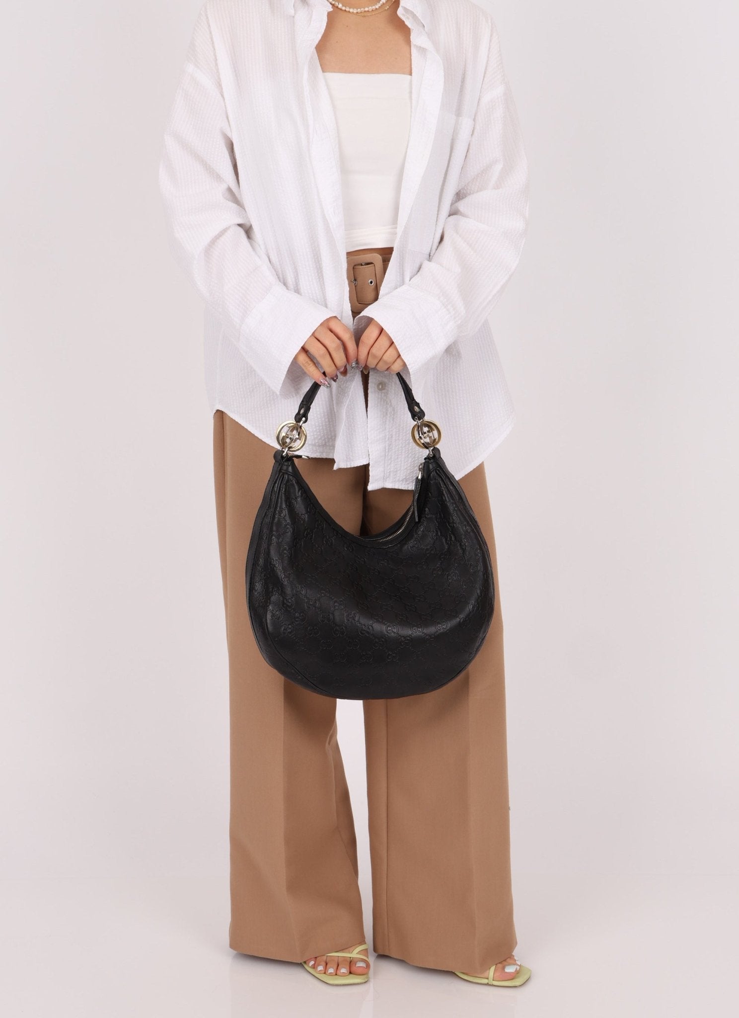 Gucci Monogram Embossed Leather Hobo - FashioNica