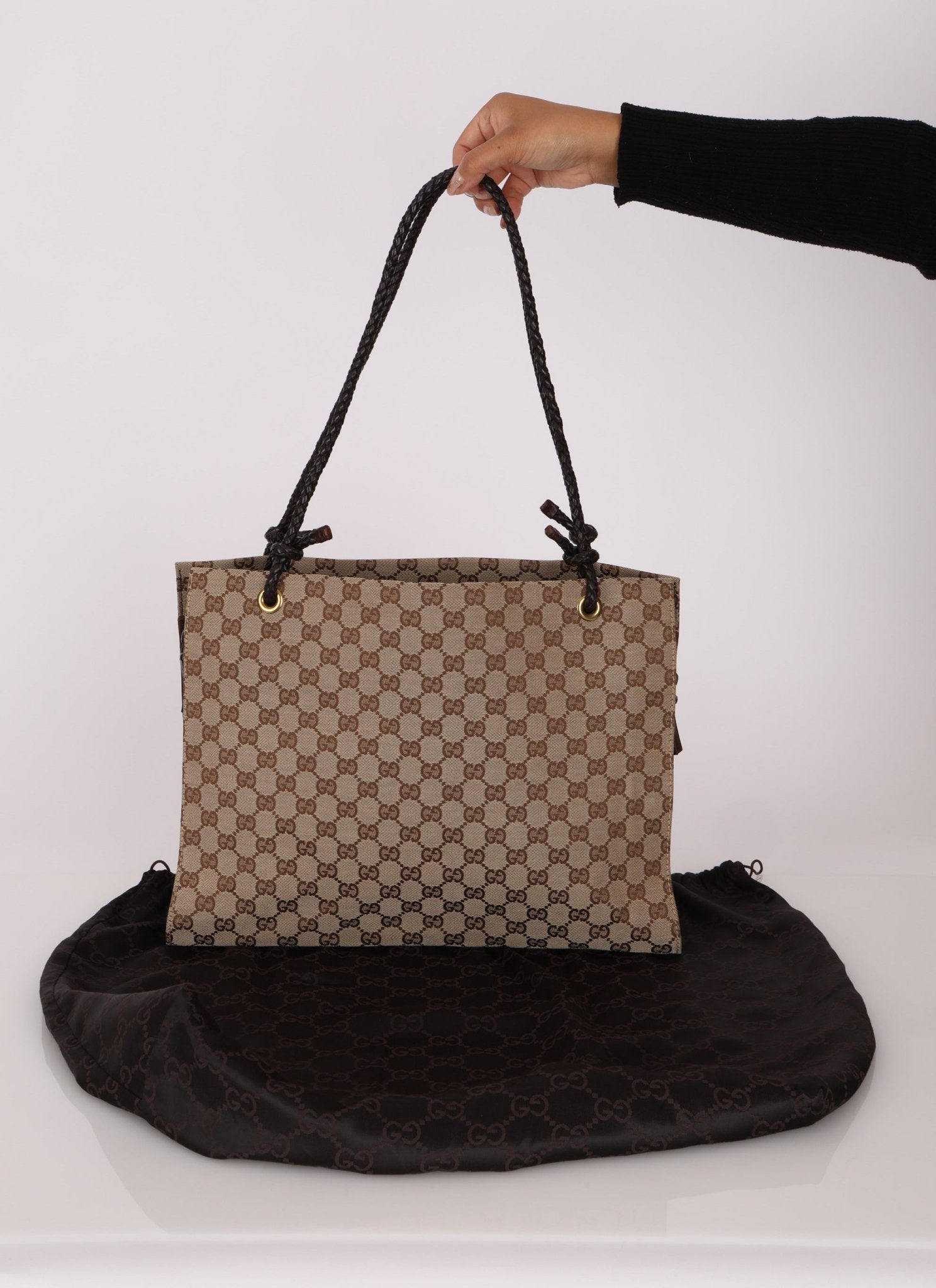 Gucci Monogram Leather Braided Tote - FashioNica