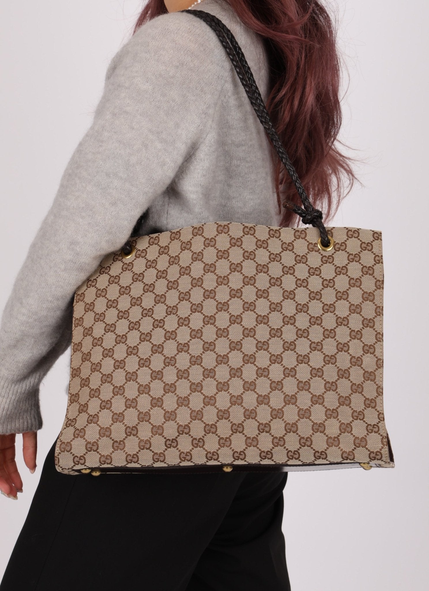 Gucci Monogram Leather Braided Tote - FashioNica