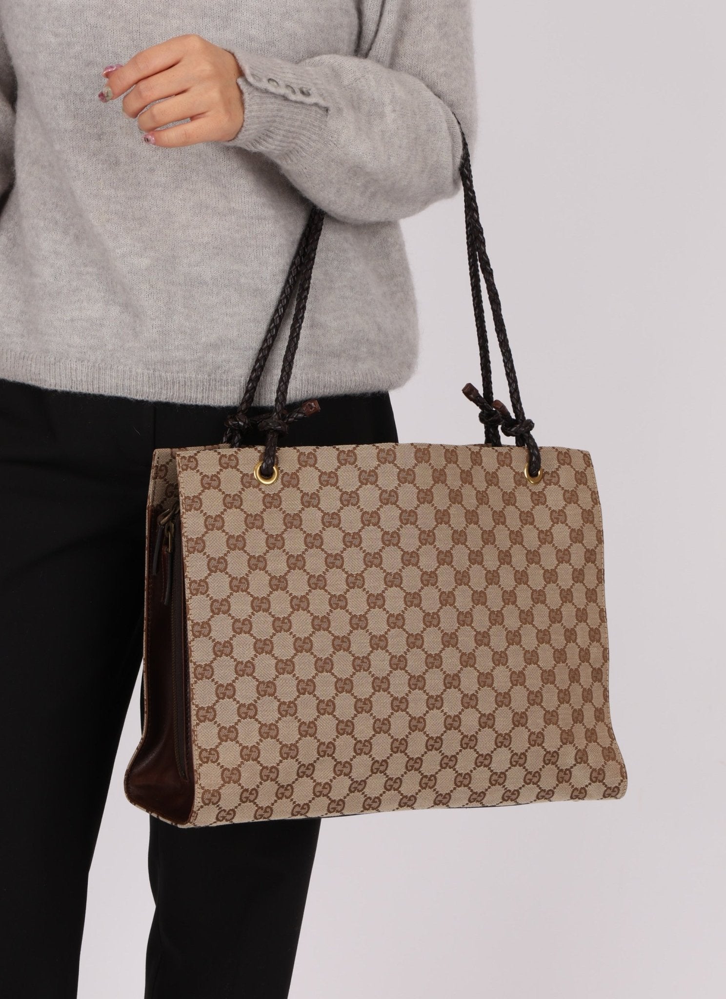 Gucci Monogram Leather Braided Tote - FashioNica