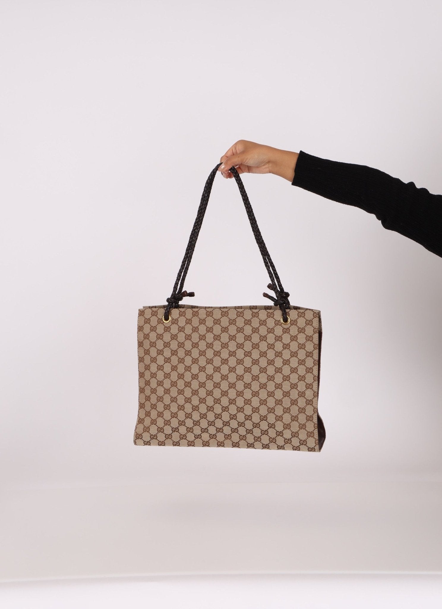 Gucci Monogram Leather Braided Tote - FashioNica