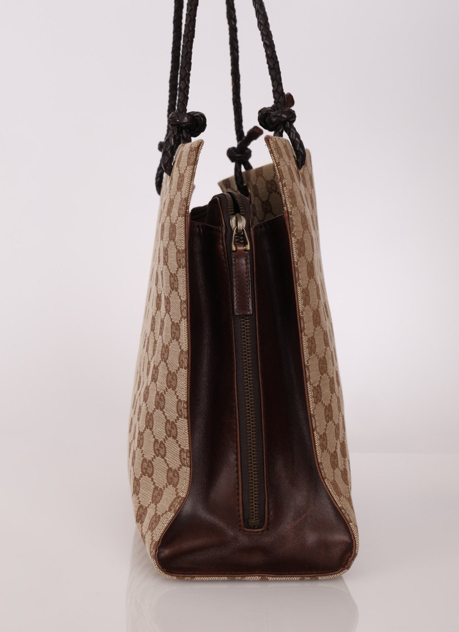 Gucci Monogram Leather Braided Tote - FashioNica