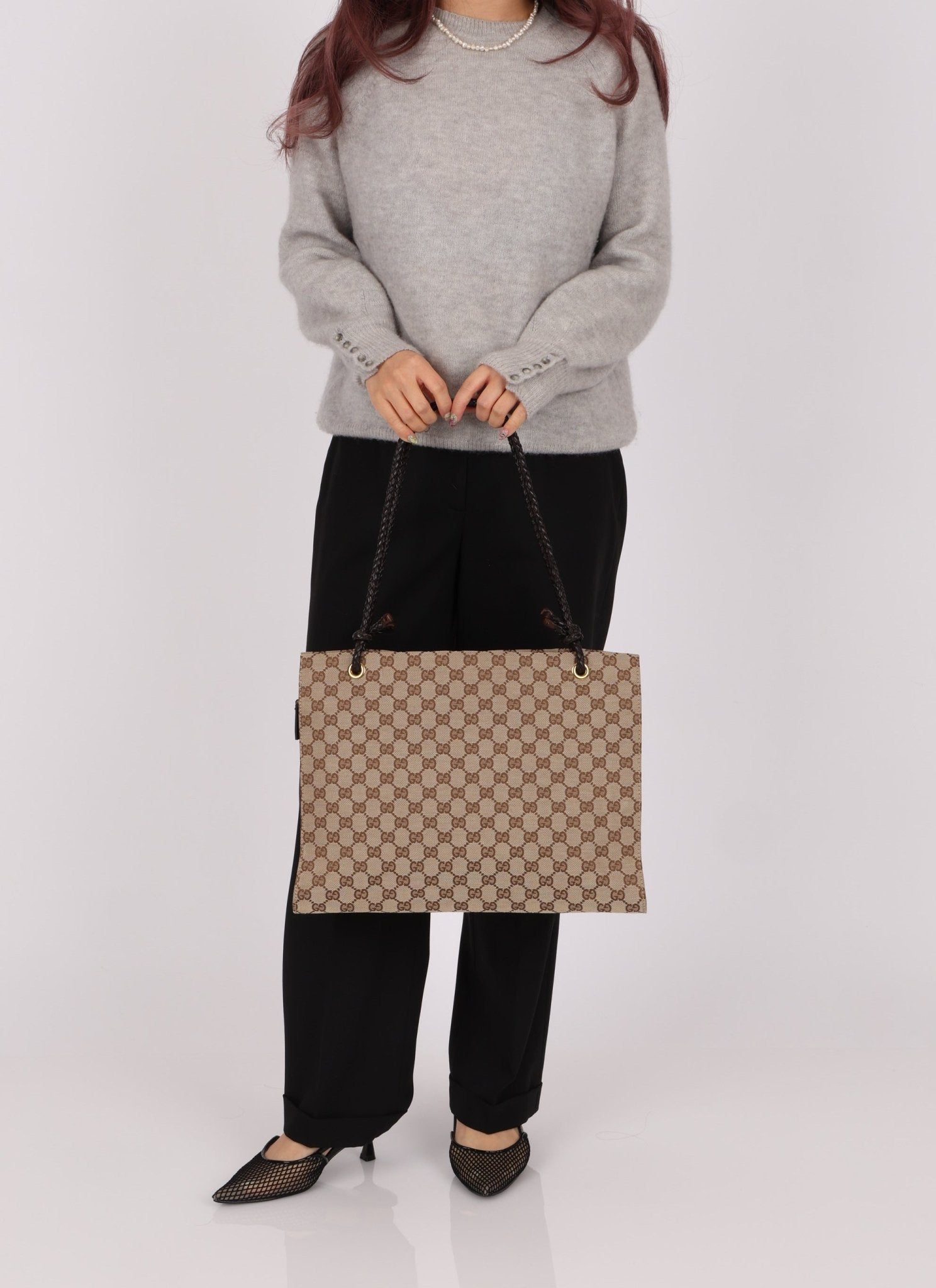 Gucci Monogram Leather Braided Tote - FashioNica