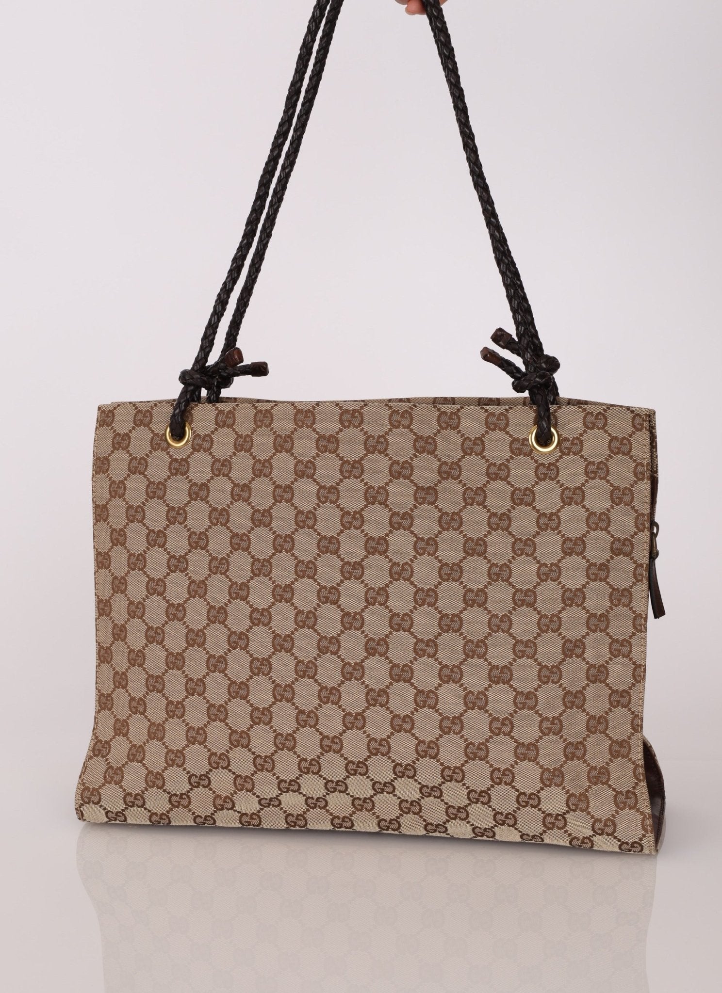 Gucci Monogram Leather Braided Tote - FashioNica
