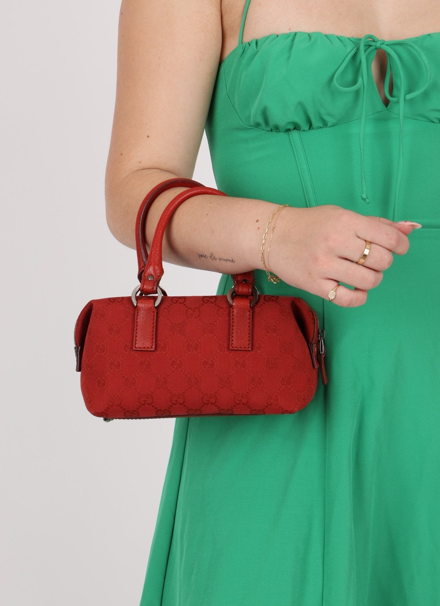 Gucci Monogram Mini Red Boston Bag - FashioNica