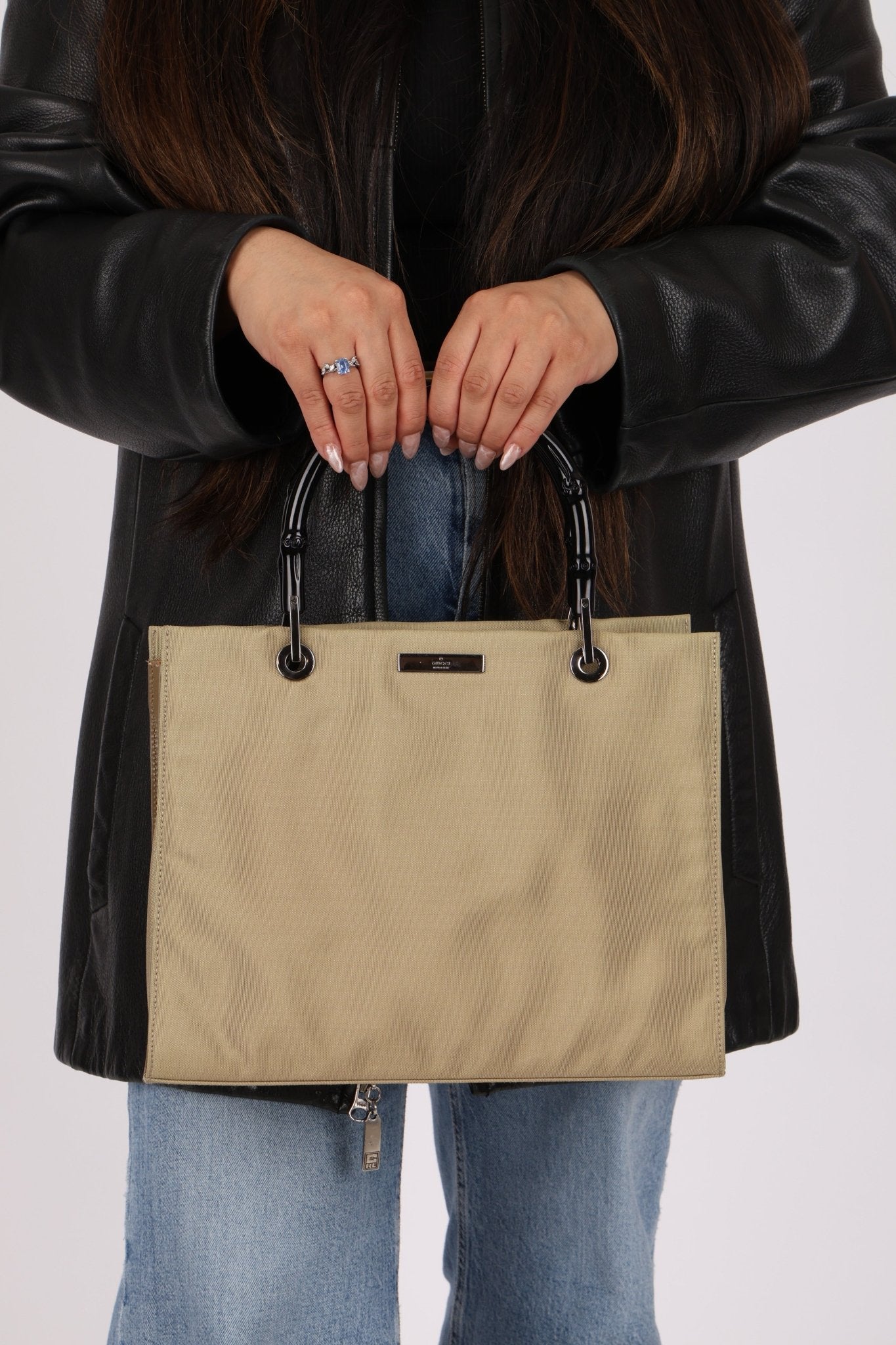 Gucci Taupe Nylon Bamboo Top Handle - FashioNica