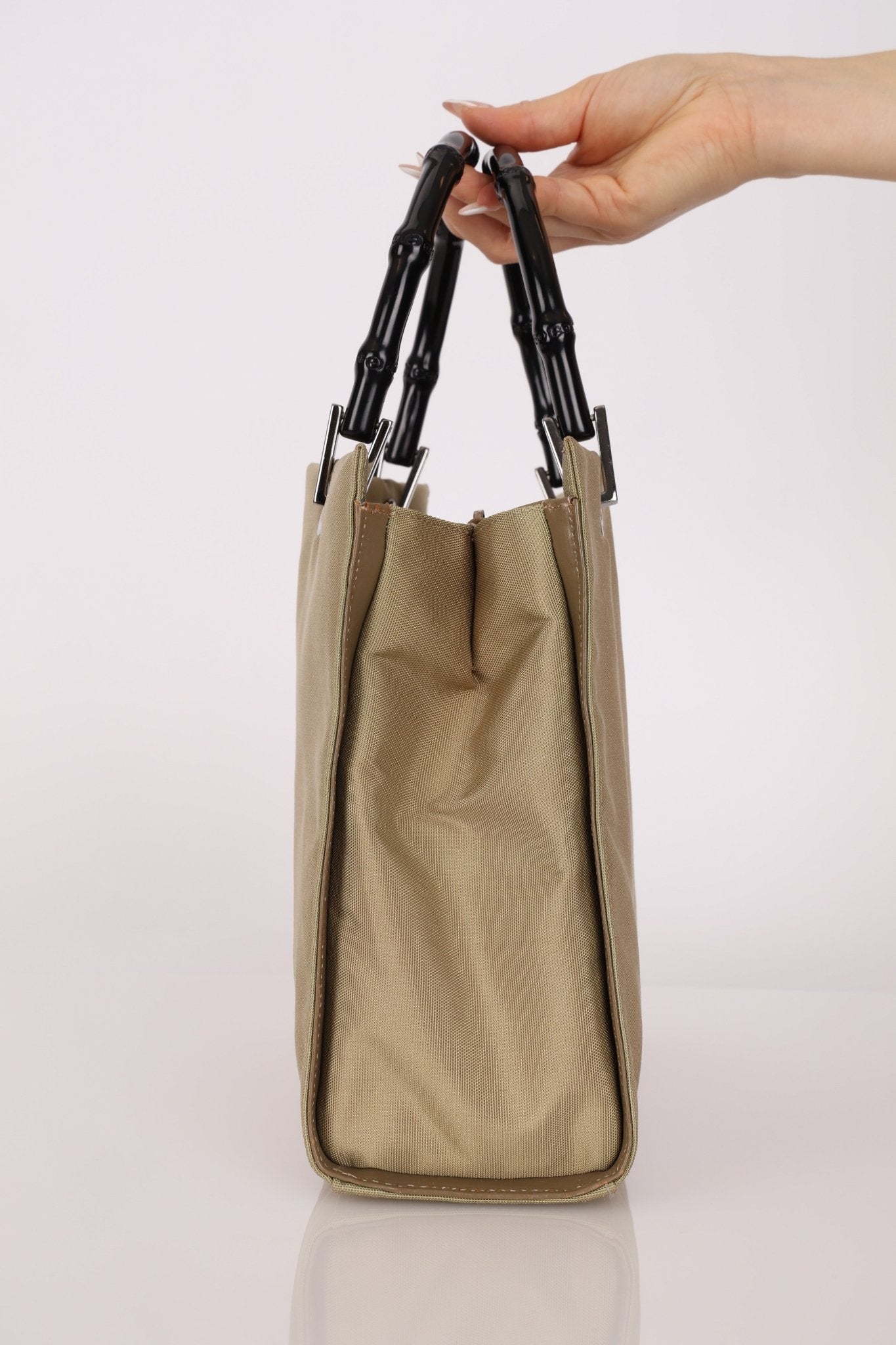 Gucci Taupe Nylon Bamboo Top Handle - FashioNica