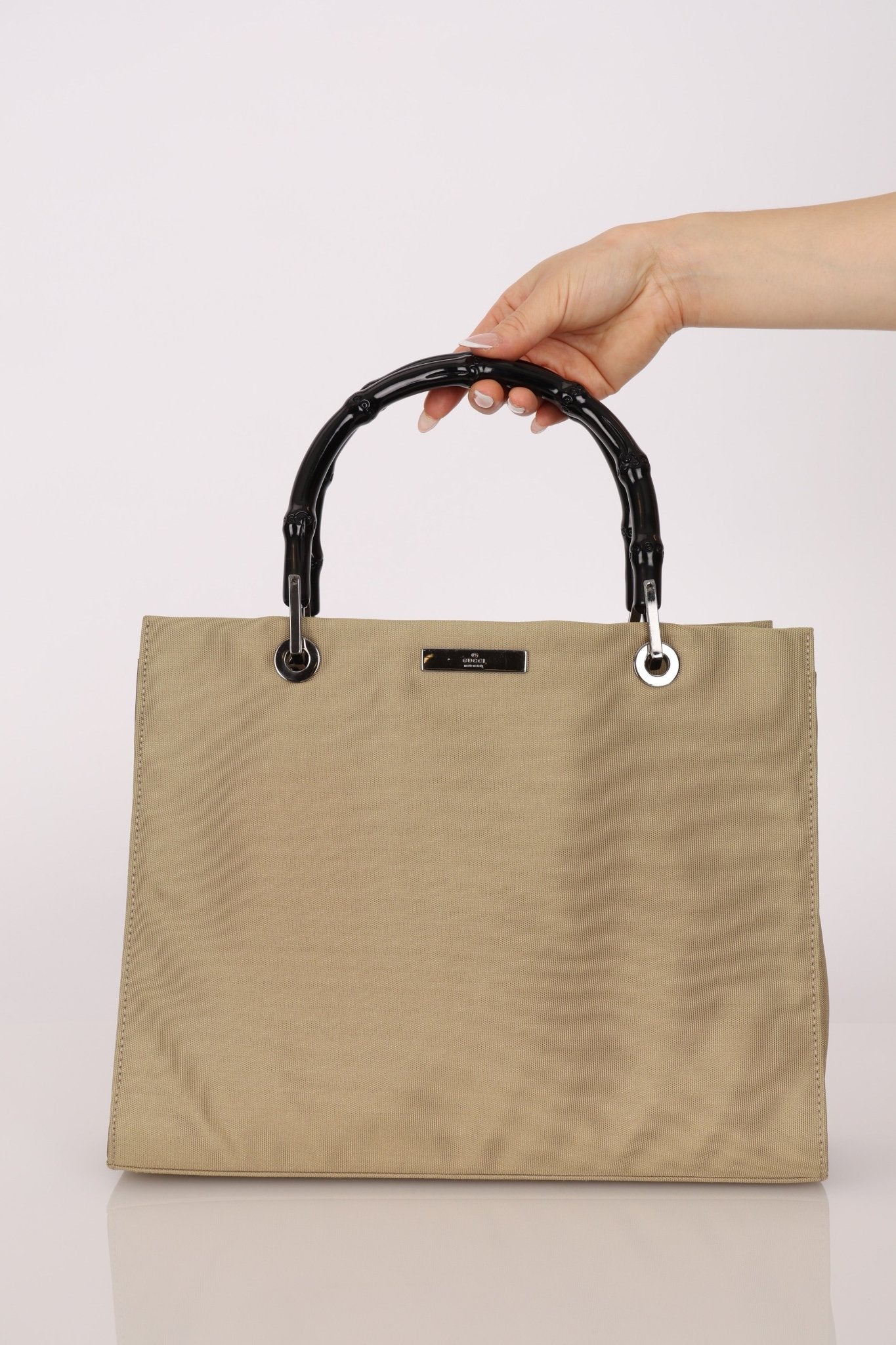 Gucci Taupe Nylon Bamboo Top Handle - FashioNica