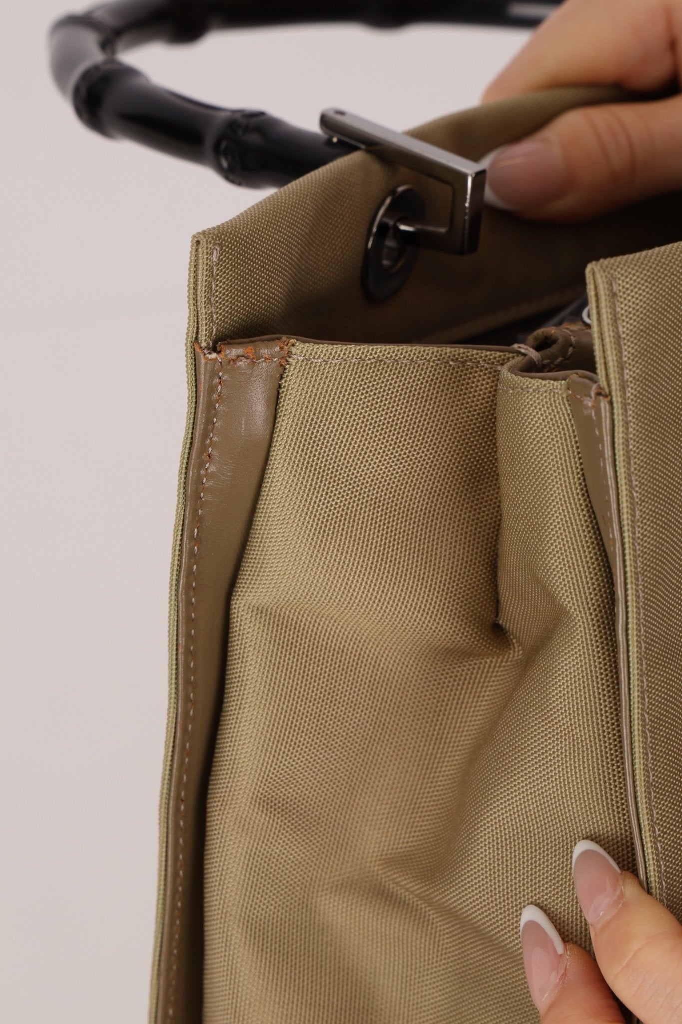 Gucci Taupe Nylon Bamboo Top Handle - FashioNica