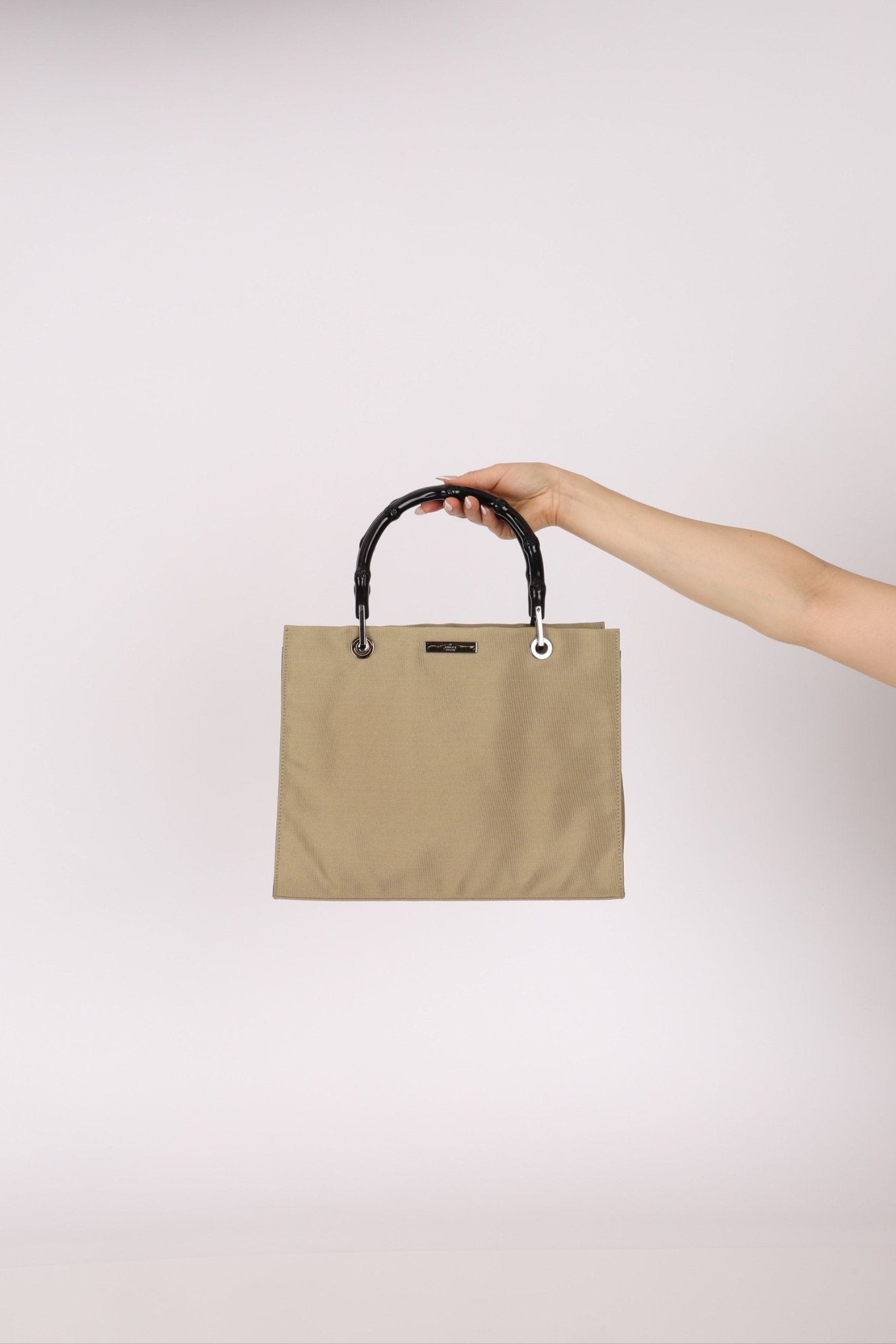 Gucci Taupe Nylon Bamboo Top Handle - FashioNica