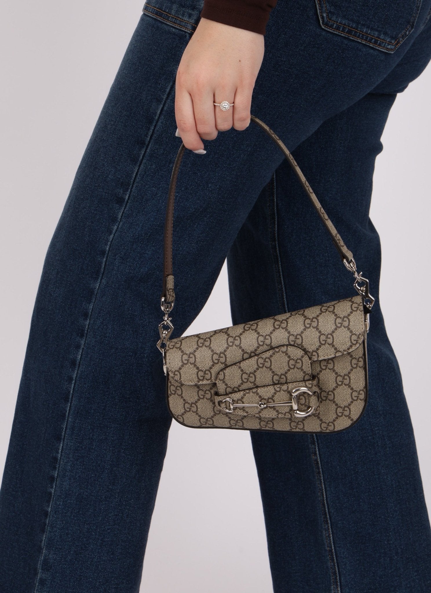 Gucci x Billie Eilish 1955 Coated Canvas Asymmetrical Horsebit Mini Shoulder Bag on Chain - FashioNica
