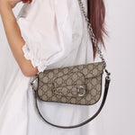 Gucci x Billie Eilish 1955 Coated Canvas Asymmetrical Horsebit Mini Shoulder Bag on Chain - FashioNica