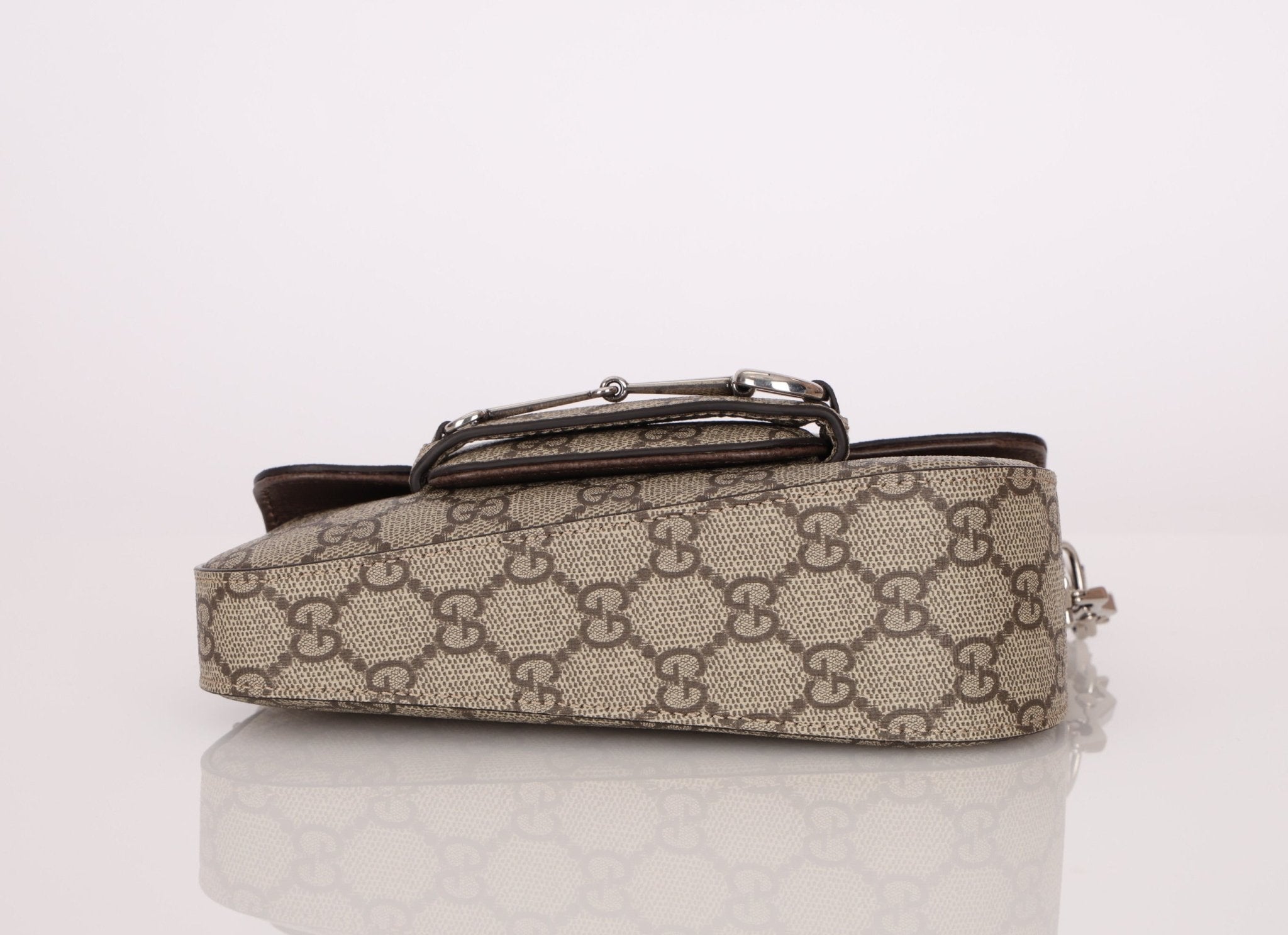 Gucci x Billie Eilish 1955 Coated Canvas Asymmetrical Horsebit Mini Shoulder Bag on Chain - FashioNica