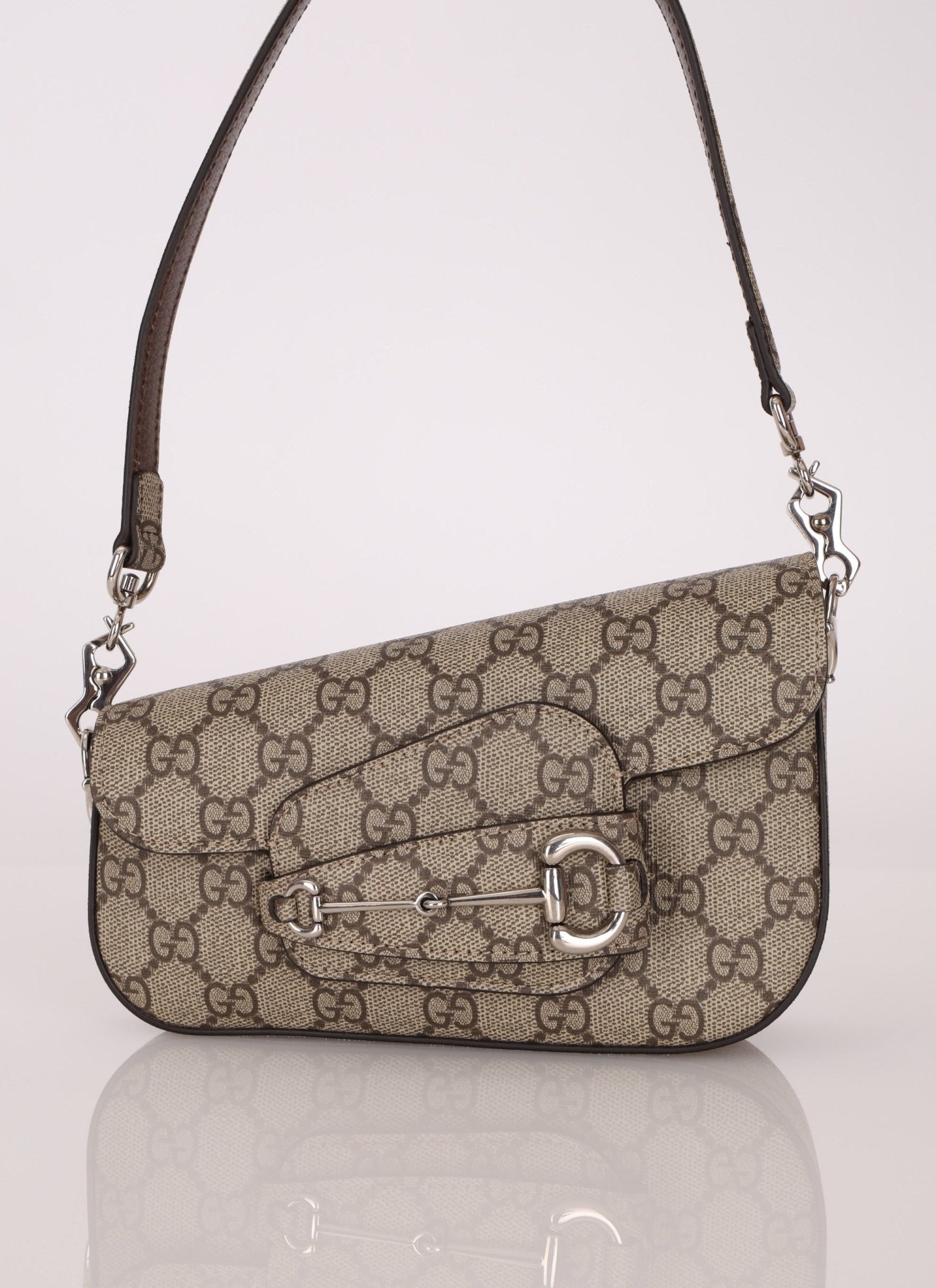 Gucci x Billie Eilish 1955 Coated Canvas Asymmetrical Horsebit Mini Shoulder Bag on Chain - FashioNica