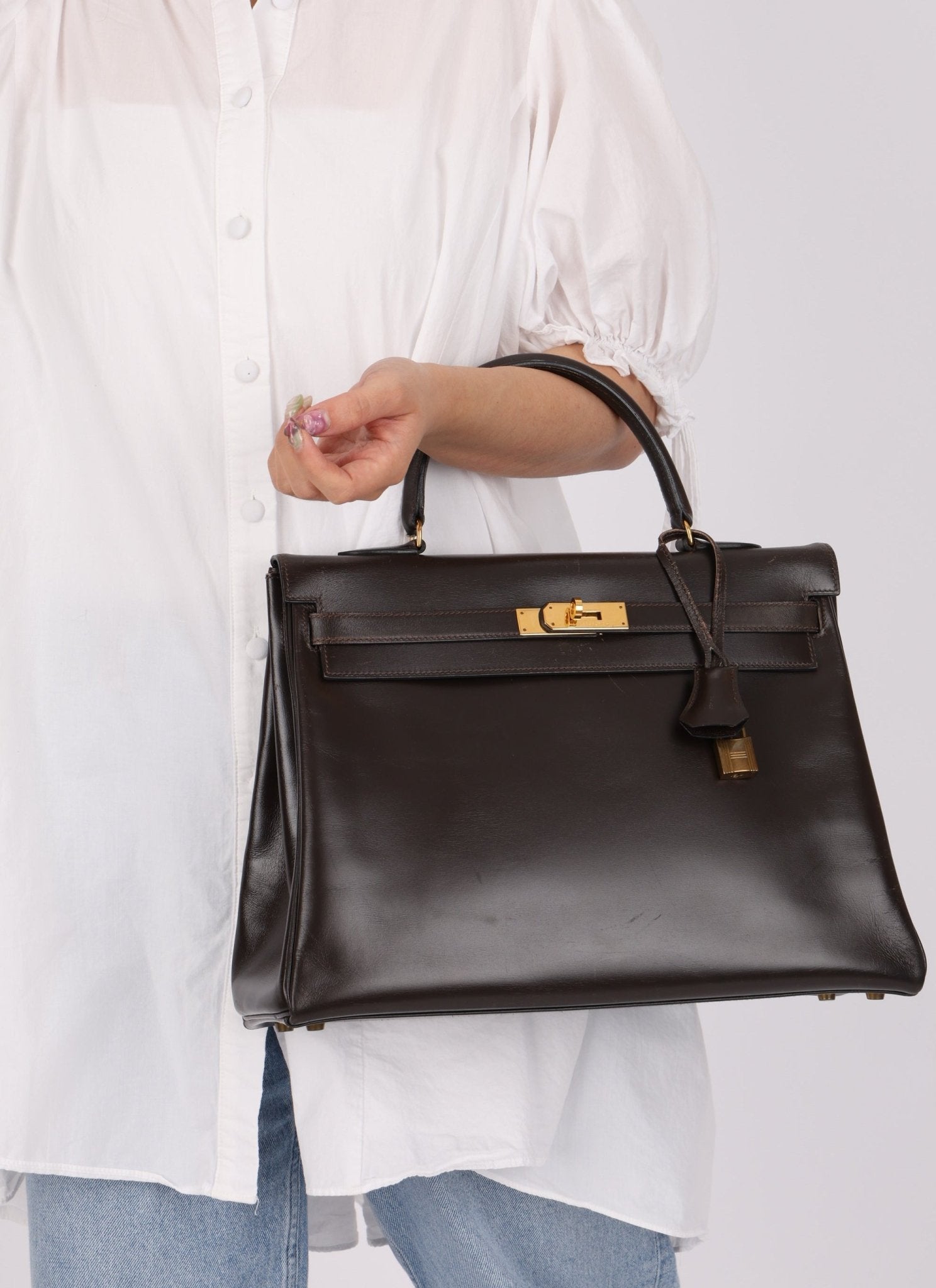 Hermès 1991 Chocolate Box Kelly 35 GHW - FashioNica