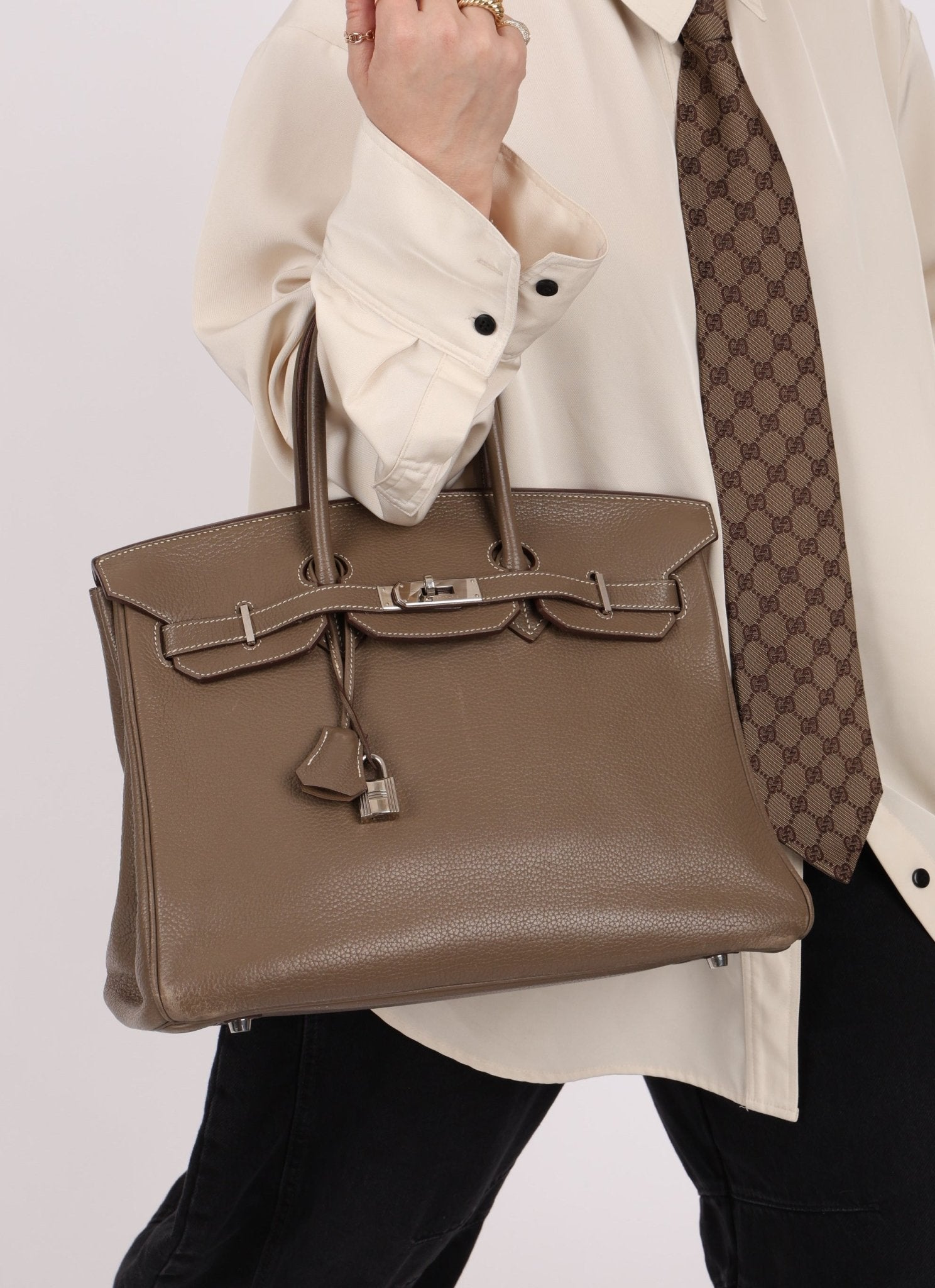 Hermès 2008 Etoupe Clemence Retourne Birkin 35 - FashioNica