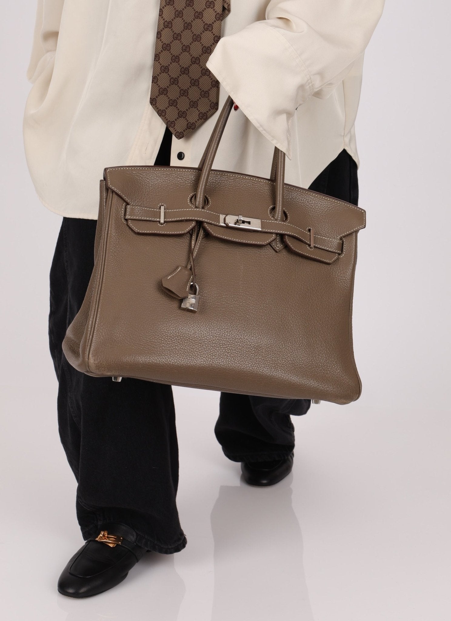 Hermès 2008 Etoupe Clemence Retourne Birkin 35 - FashioNica