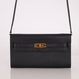 Hermès 2020 Noir Epsom Kelly To Go Wallet with Strap GHW - FashioNica