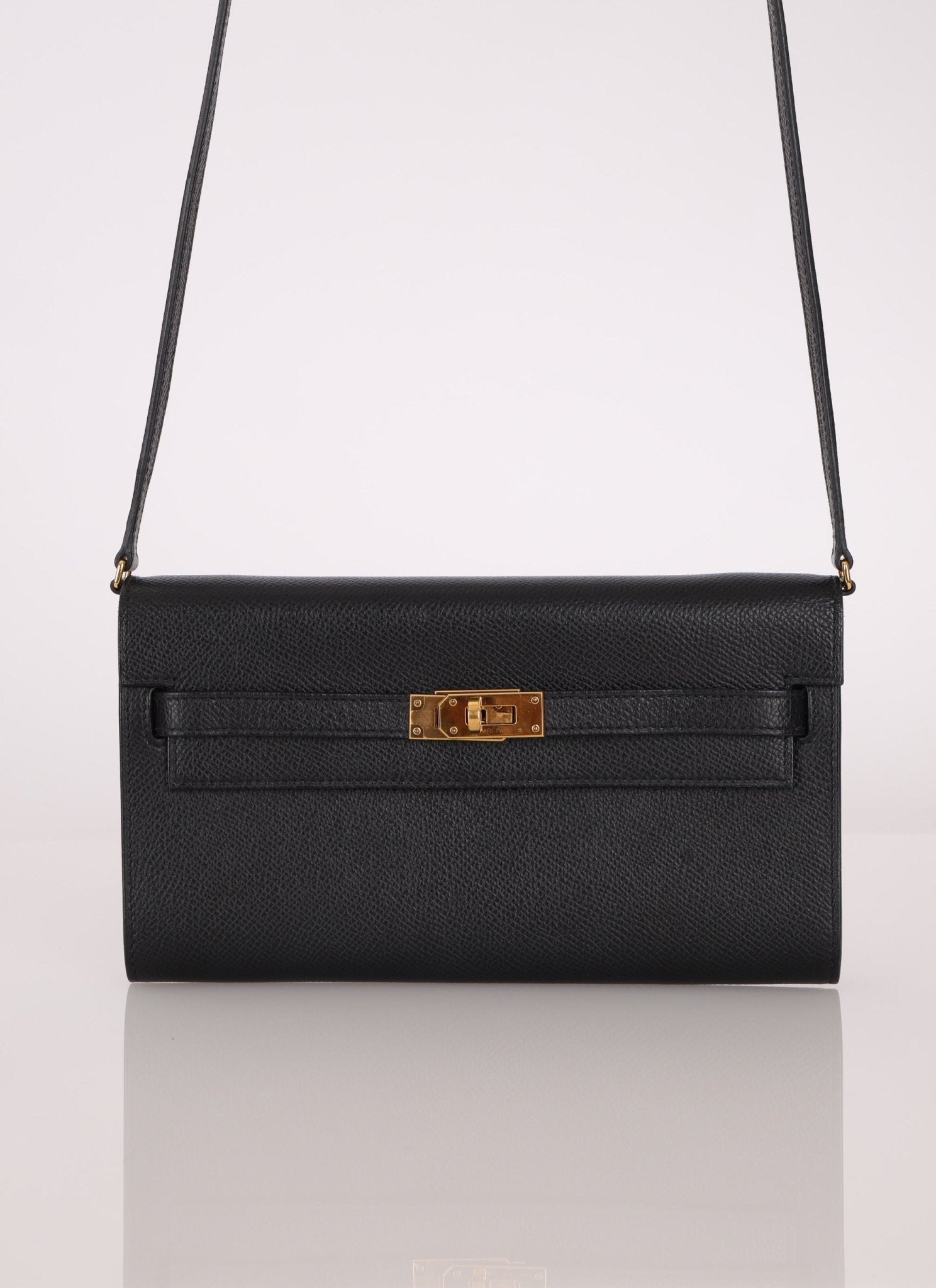 Hermès 2020 Noir Epsom Kelly To Go Wallet with Strap GHW - FashioNica
