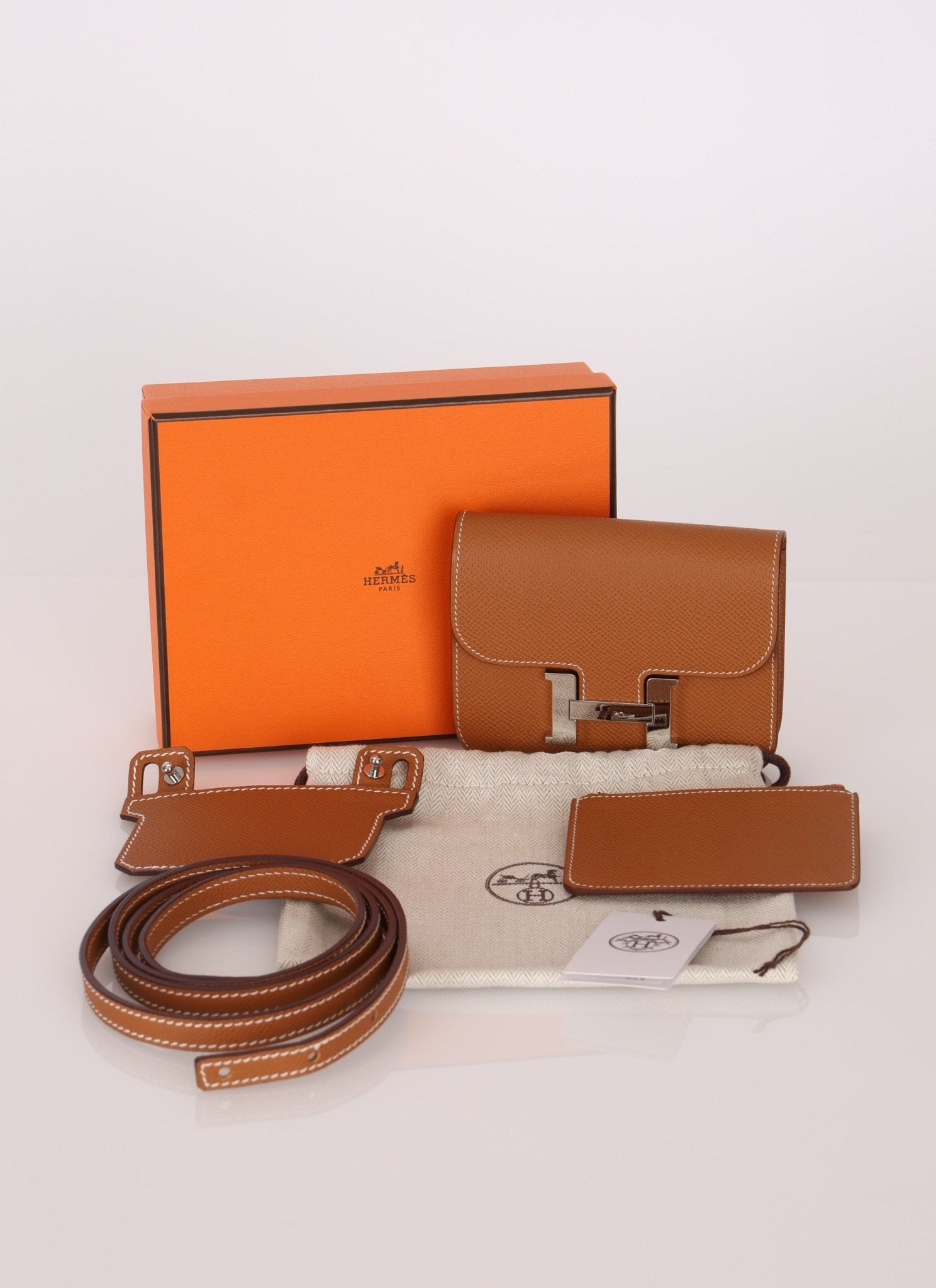 Hermès Gold Epsom Constance Slim Wallet w/ Custom Strap PHW - FashioNica