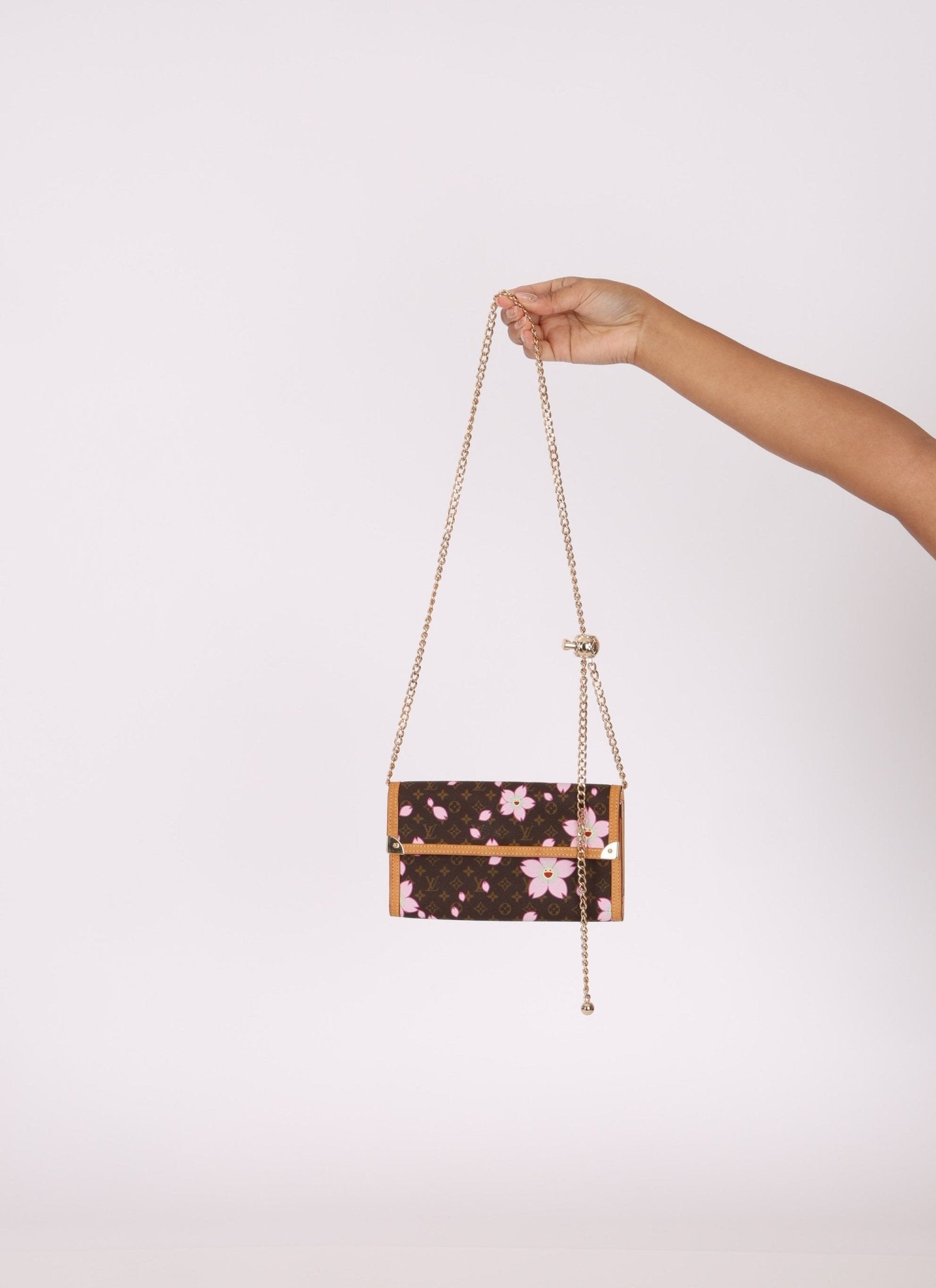 Limited Edition Louis Vuitton x Takashi Murakami Cherry Blossom Wallet w Chain - FashioNica