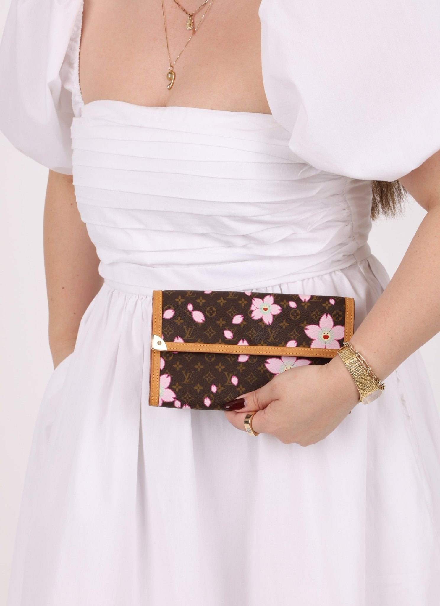 Limited Edition Louis Vuitton x Takashi Murakami Cherry Blossom Wallet w Chain - FashioNica