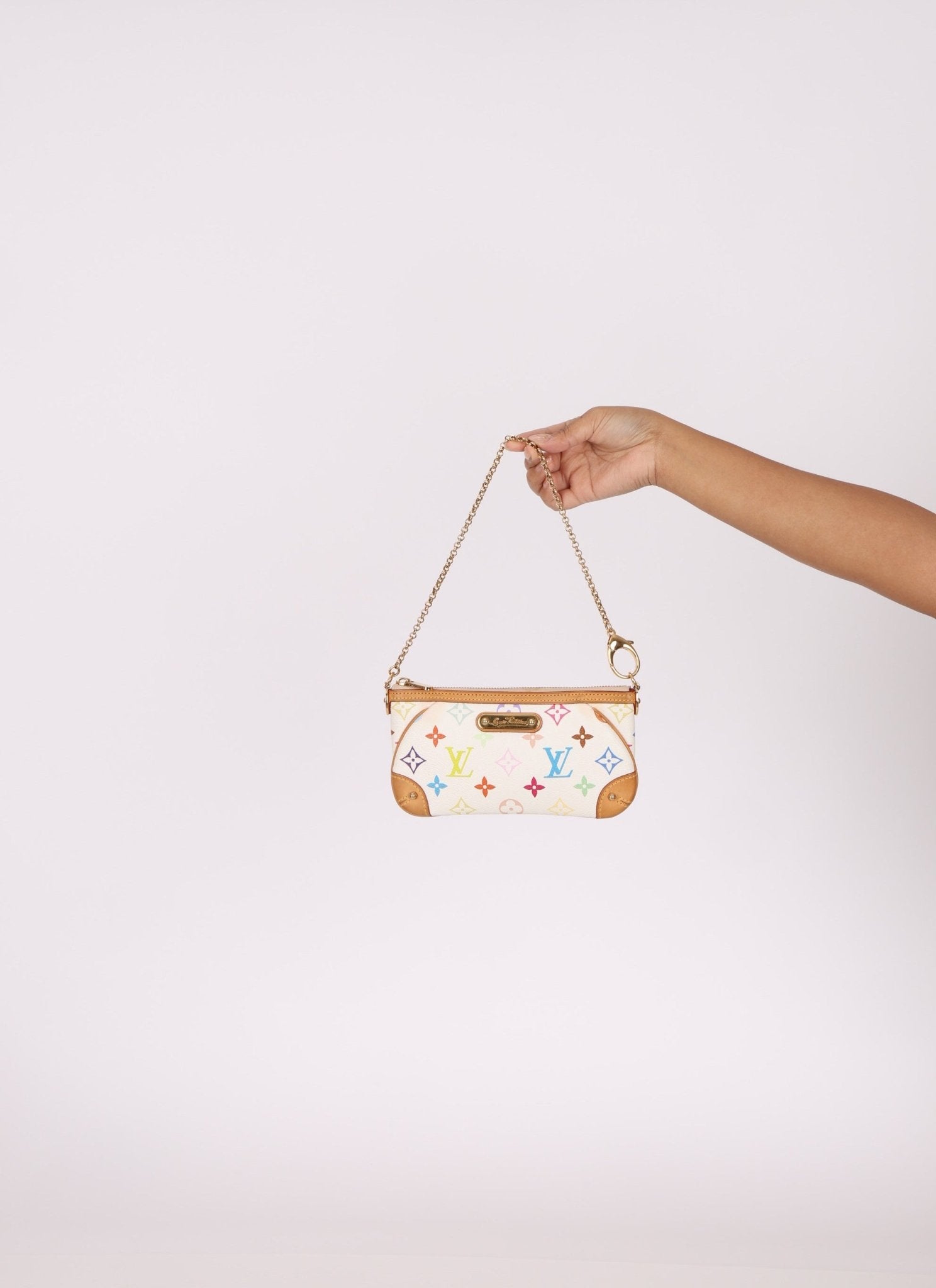 Limited Edition Louis Vuitton x Takashi Murakami Monogram Multicolor Blanc Milla Pochette MM - FashioNica