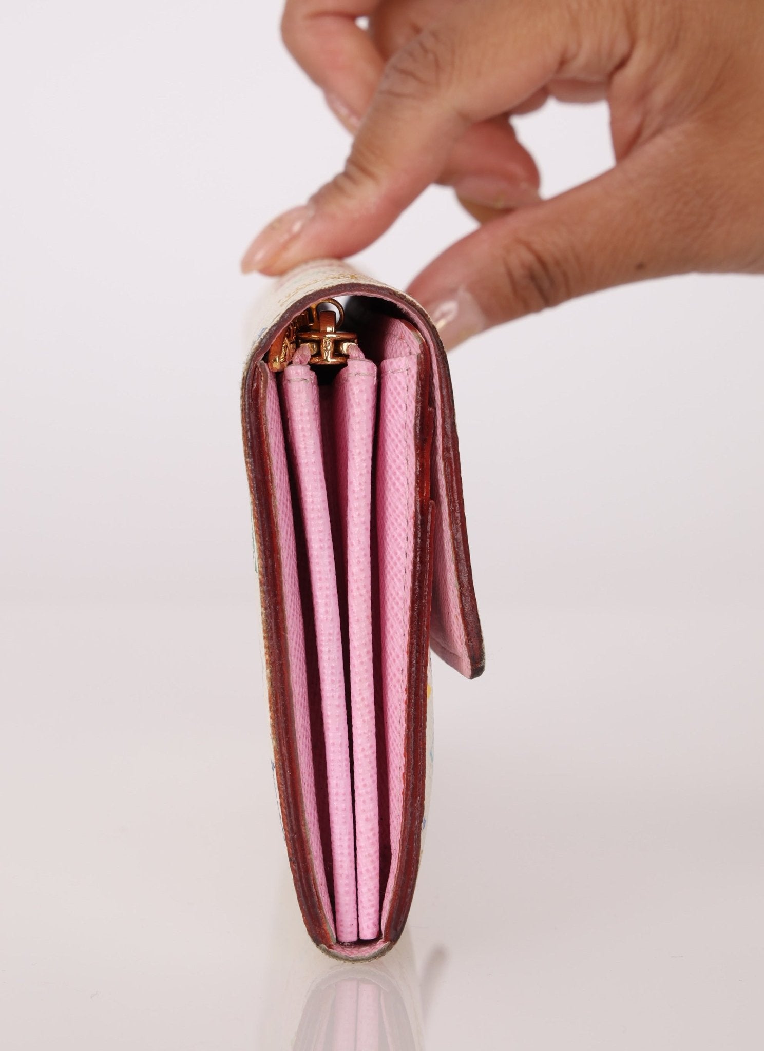 Limited Edition Louis Vuitton x Takashi Murakami Multicolor Blanc Sarah Wallet - FashioNica