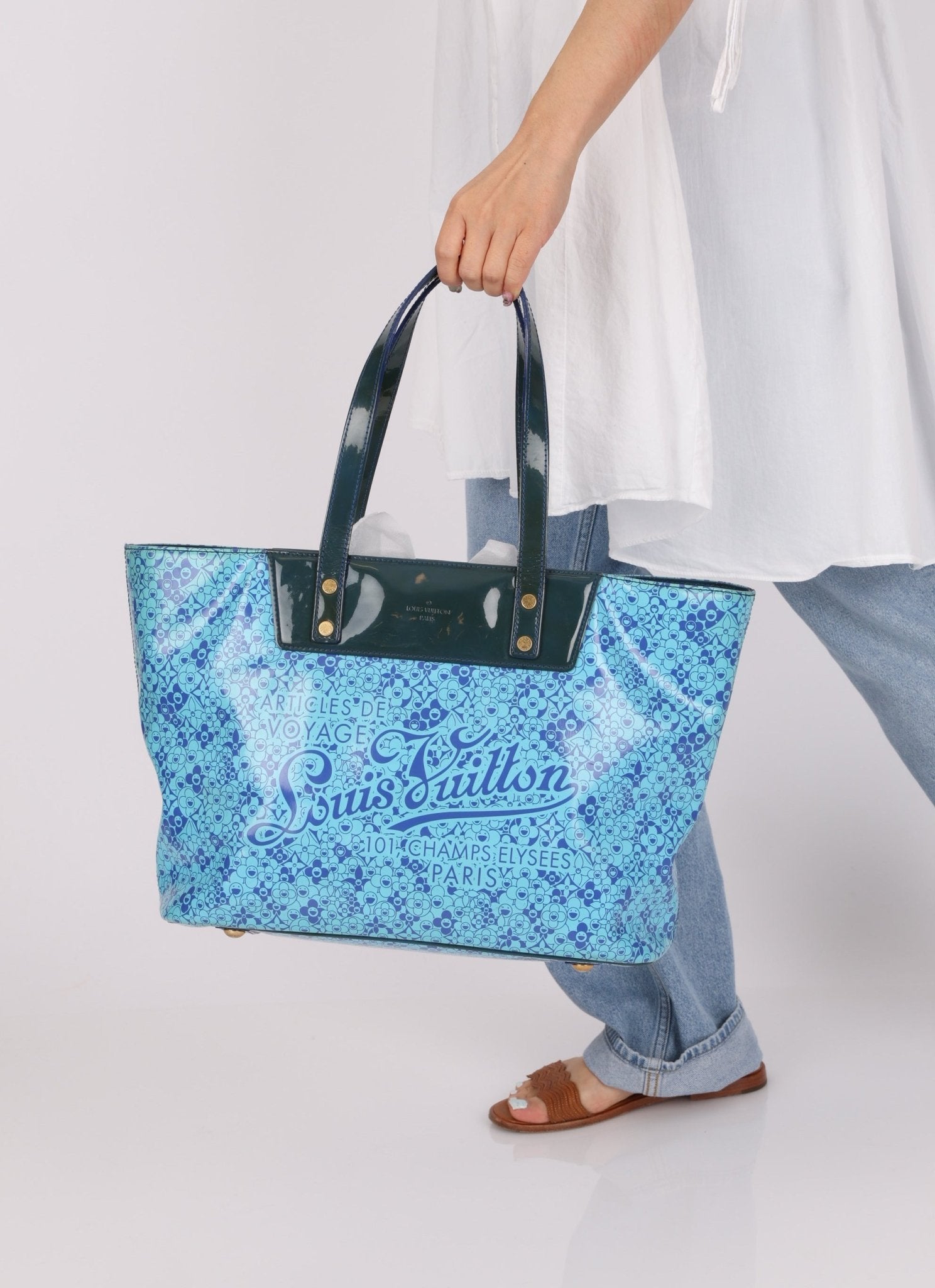 Limited Edition Louis Vuitton x Takashi Murakami Patent Cosmic Blossom Tote PM - FashioNica