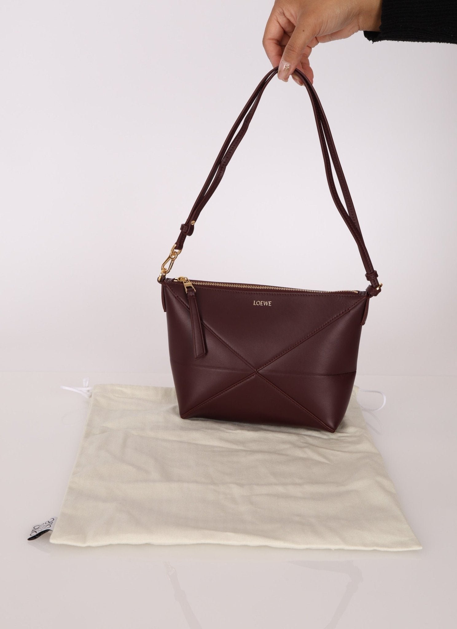 Loewe Calfskin Dark Burgundy Fold Pouch - FashioNica