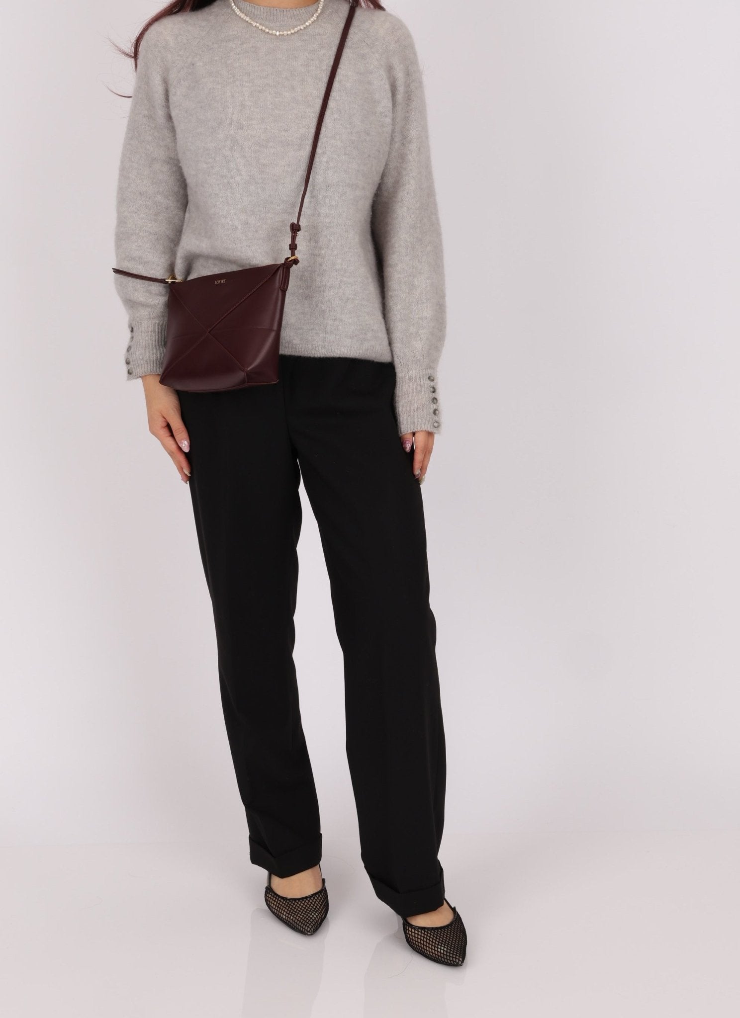 Loewe Calfskin Dark Burgundy Fold Pouch - FashioNica