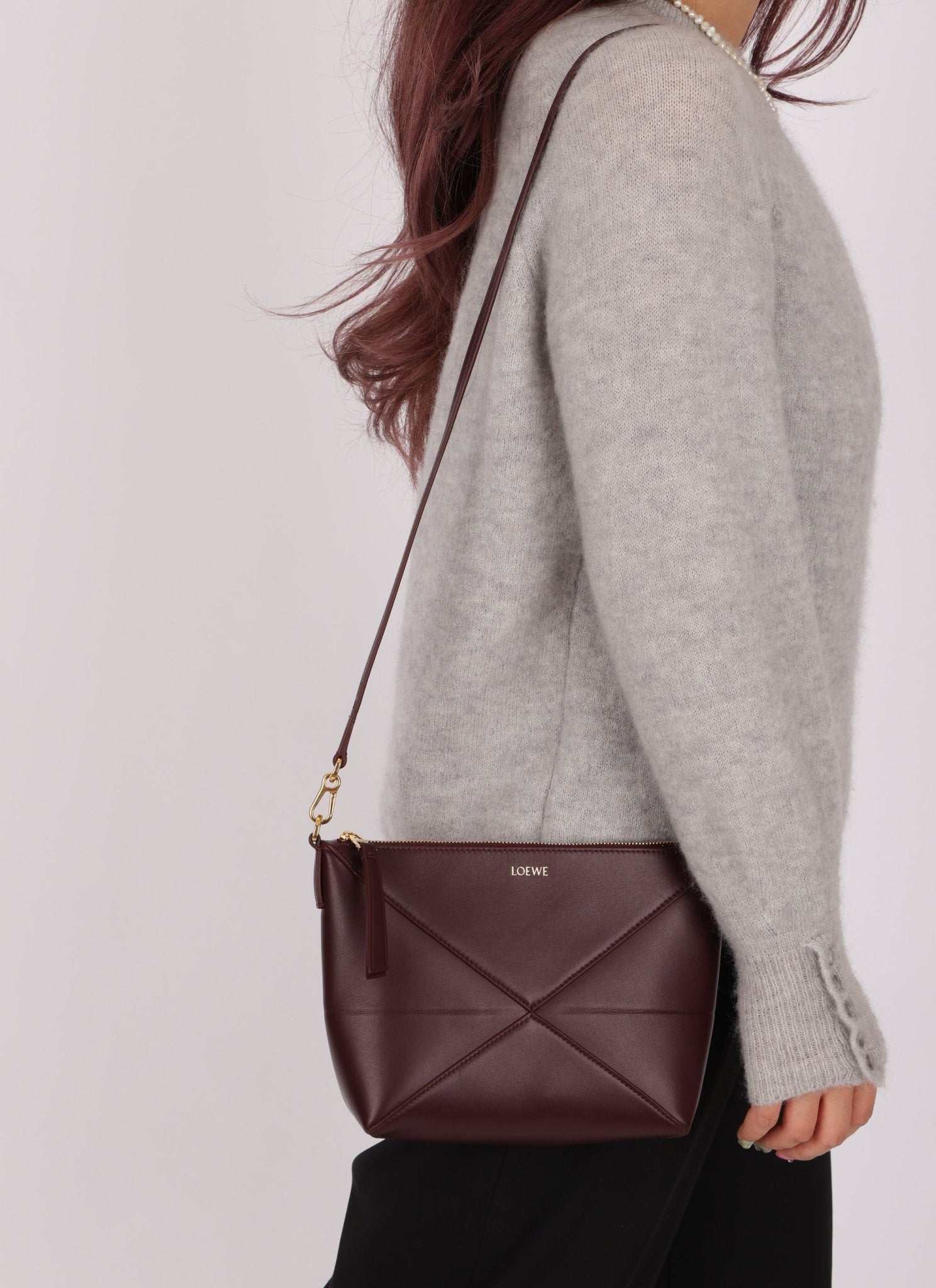 Loewe Calfskin Dark Burgundy Fold Pouch - FashioNica