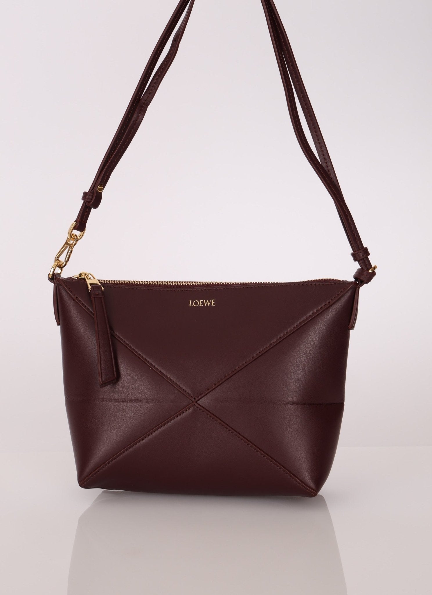 Loewe Calfskin Dark Burgundy Fold Pouch - FashioNica