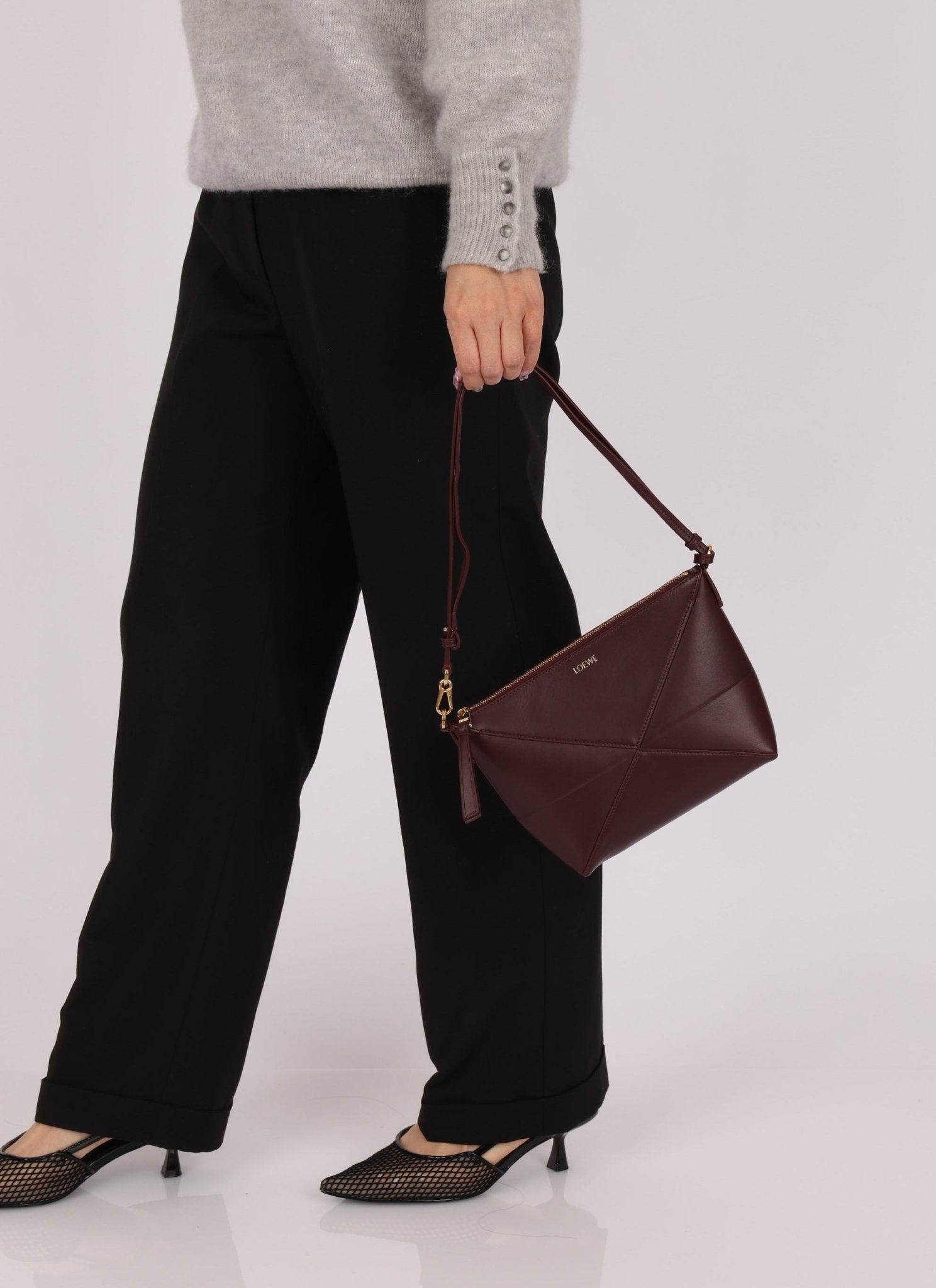 Loewe Calfskin Dark Burgundy Fold Pouch - FashioNica
