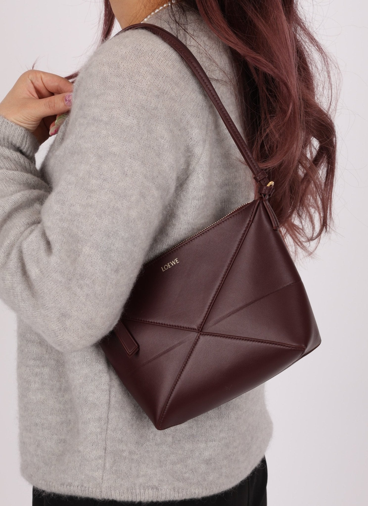 Loewe Calfskin Dark Burgundy Fold Pouch - FashioNica