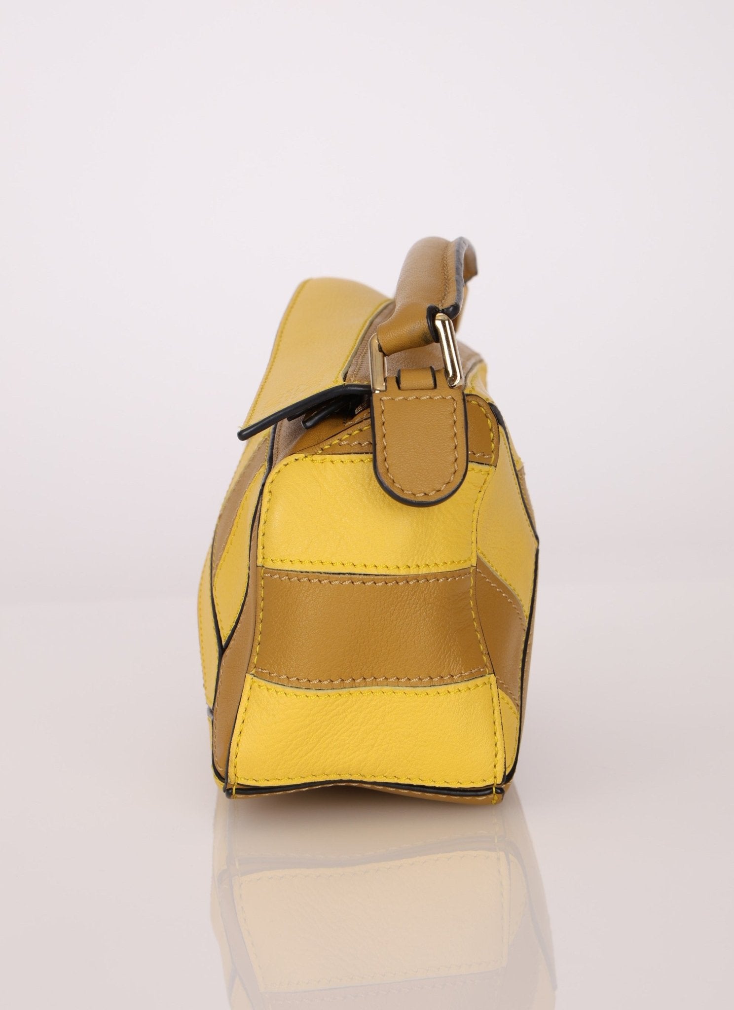 Loewe Calfskin Yellow & Ochre Striped Mini Puzzle - FashioNica