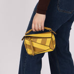 Loewe Calfskin Yellow & Ochre Striped Mini Puzzle - FashioNica