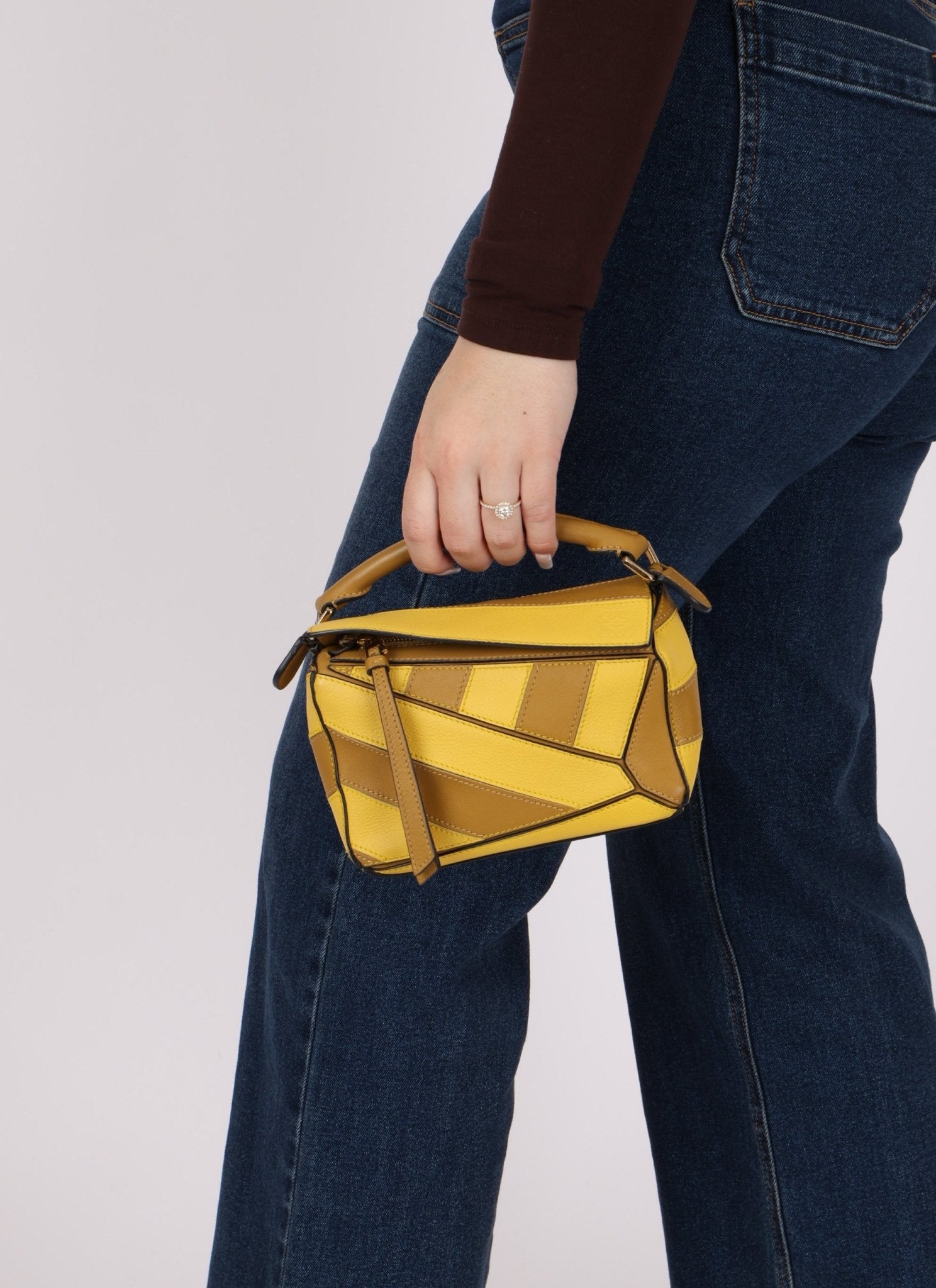 Loewe Calfskin Yellow & Ochre Striped Mini Puzzle - FashioNica
