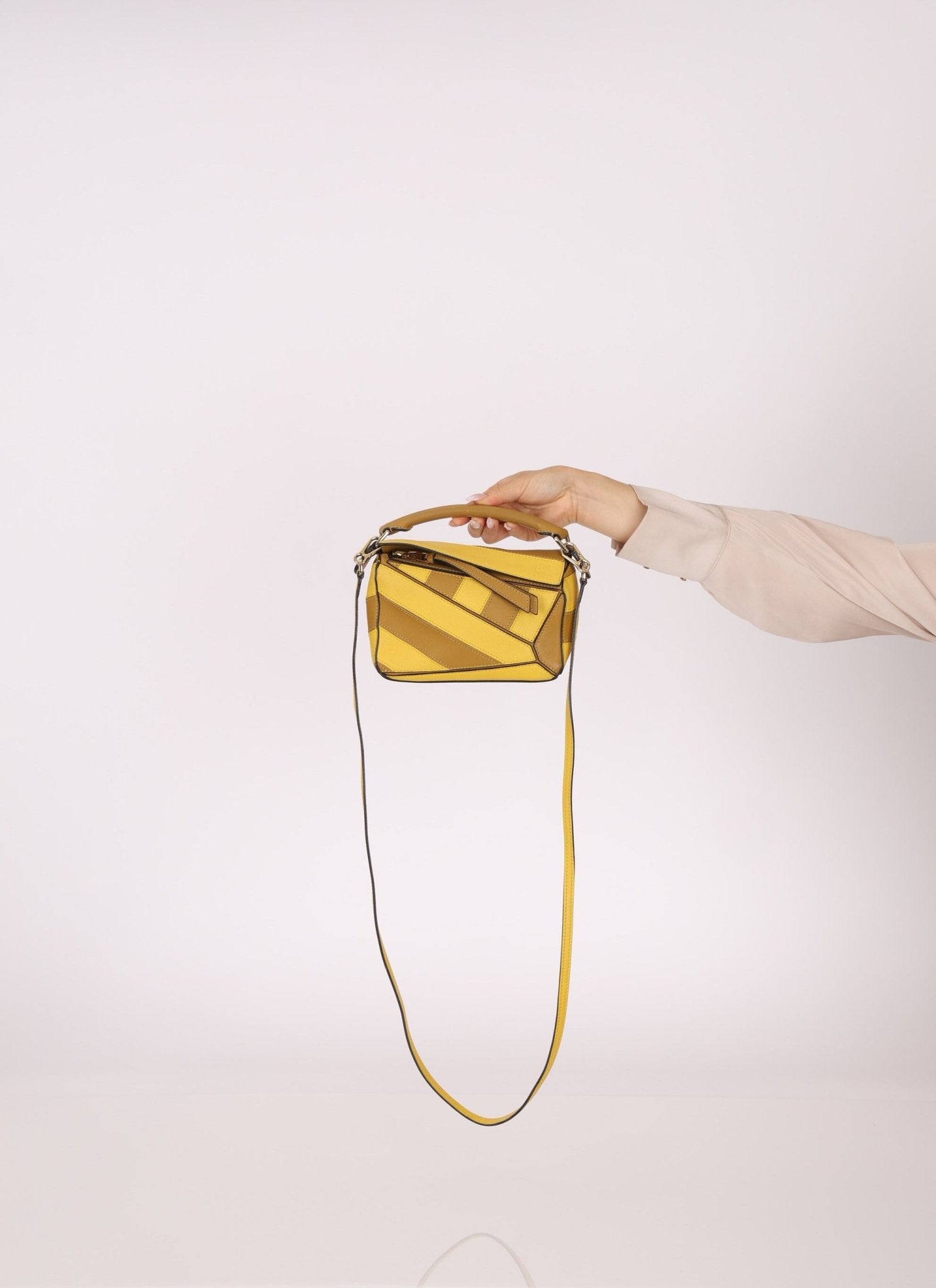 Loewe Calfskin Yellow & Ochre Striped Mini Puzzle - FashioNica