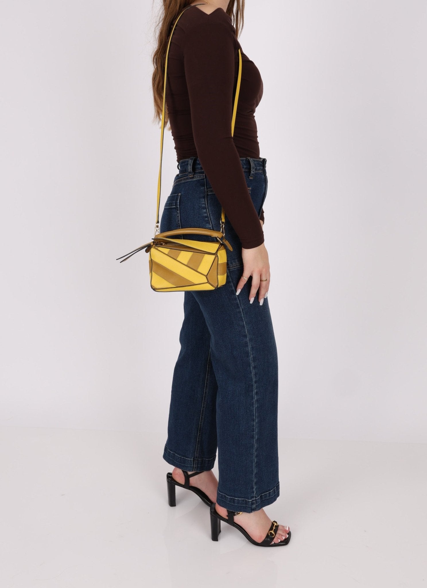 Loewe Calfskin Yellow & Ochre Striped Mini Puzzle - FashioNica