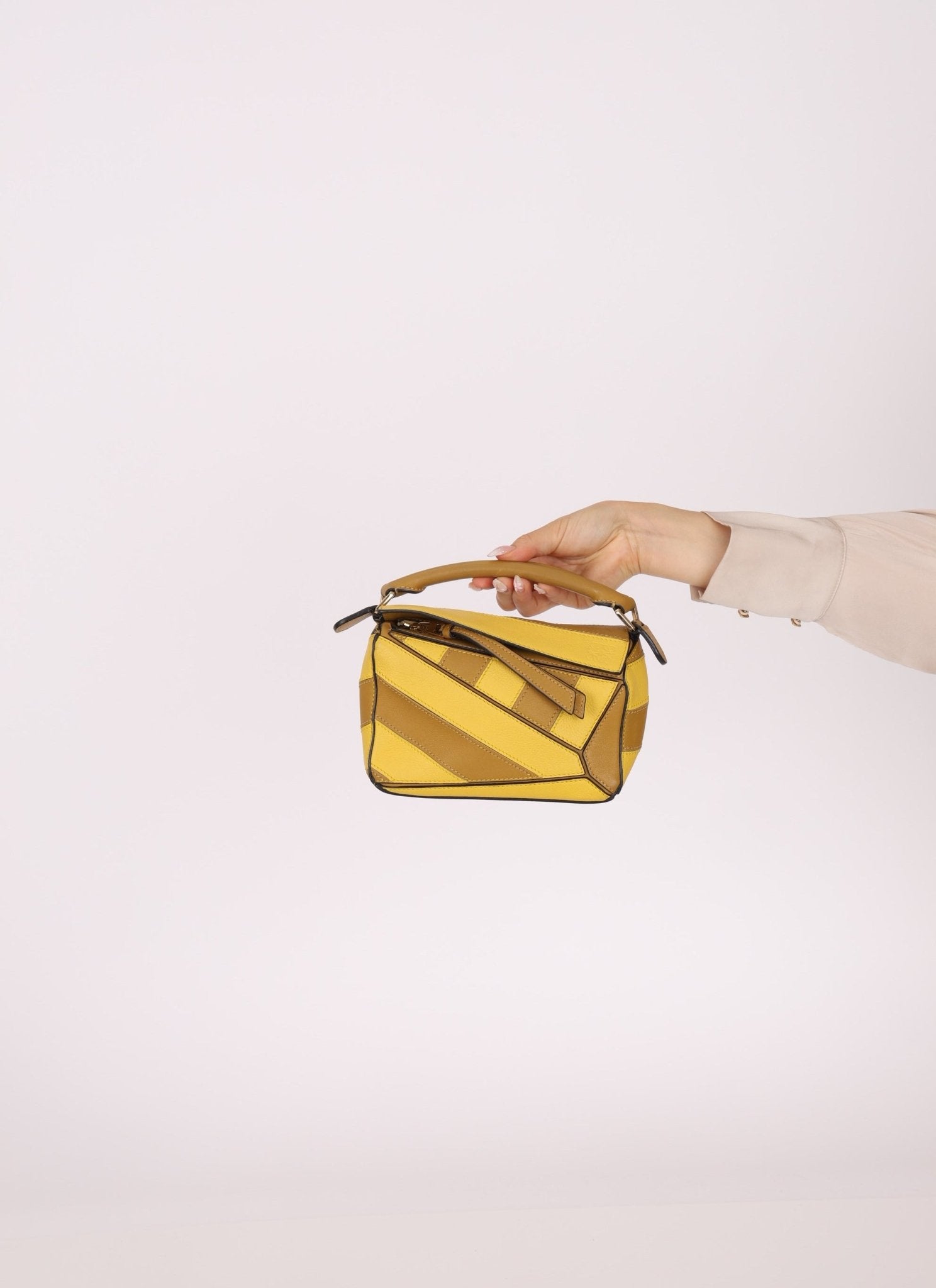 Loewe Calfskin Yellow & Ochre Striped Mini Puzzle - FashioNica