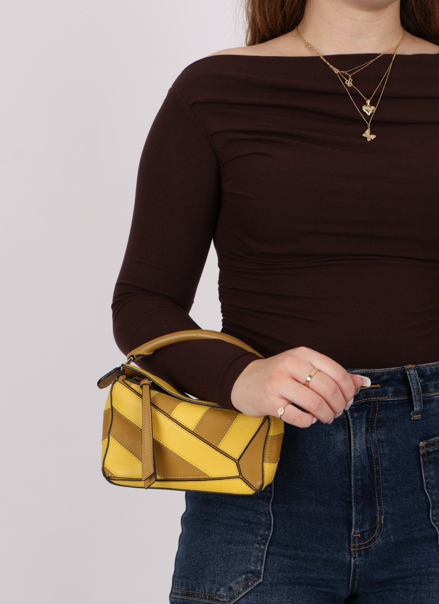 Loewe Calfskin Yellow & Ochre Striped Mini Puzzle - FashioNica