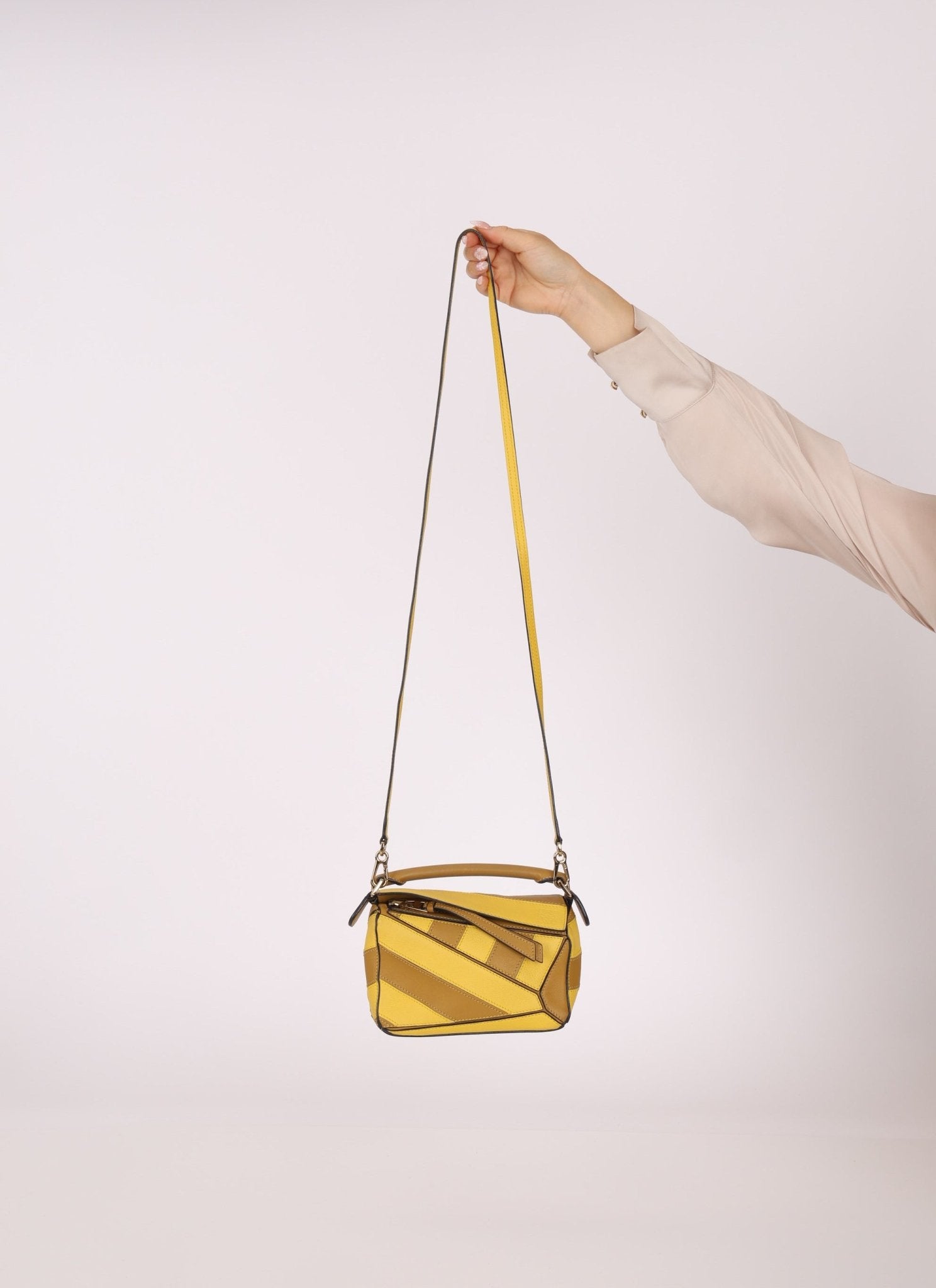 Loewe Calfskin Yellow & Ochre Striped Mini Puzzle - FashioNica