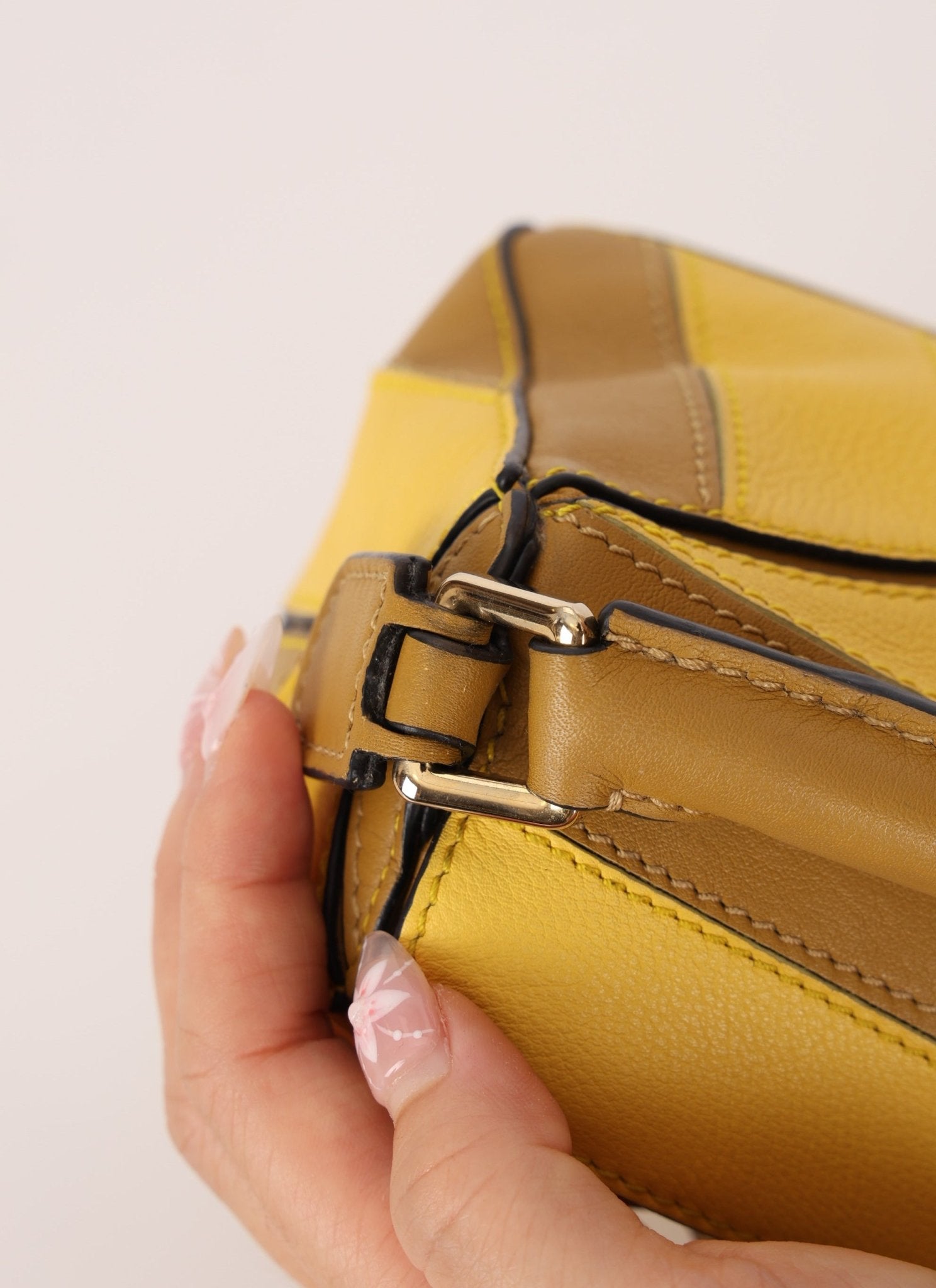 Loewe Calfskin Yellow & Ochre Striped Mini Puzzle - FashioNica