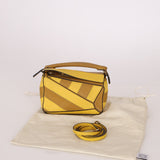 Loewe Calfskin Yellow & Ochre Striped Mini Puzzle - FashioNica