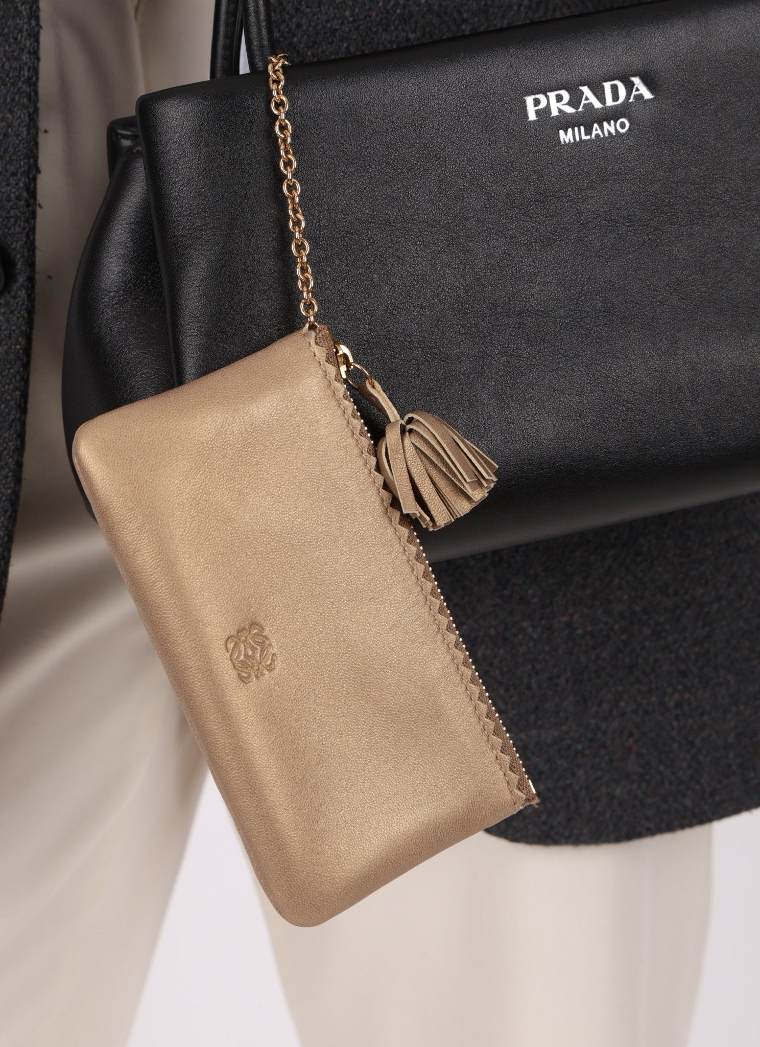 Loewe Metallic Gold Tassel Key Pouch - FashioNica