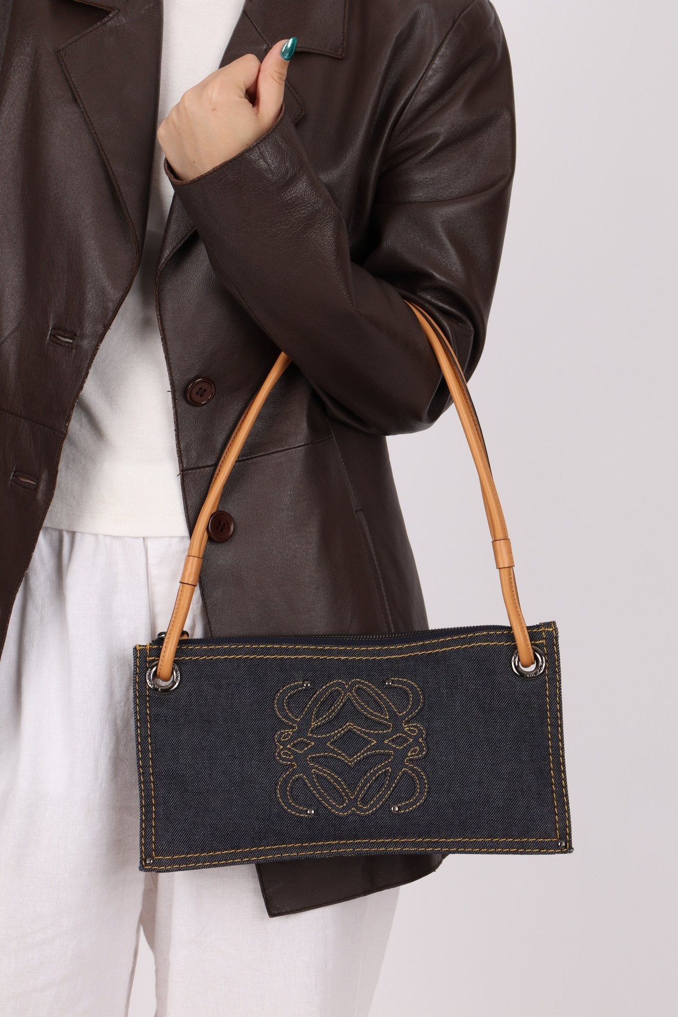Loewe Repeat Anagram Denim Shoulder Bag - FashioNica