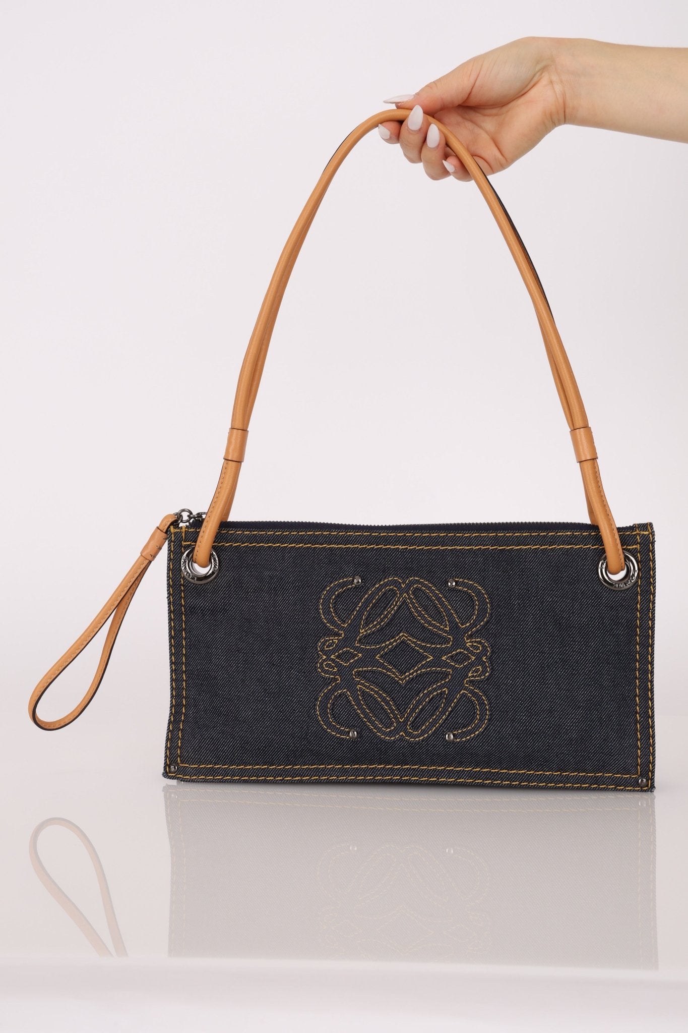 Loewe Repeat Anagram Denim Shoulder Bag - FashioNica