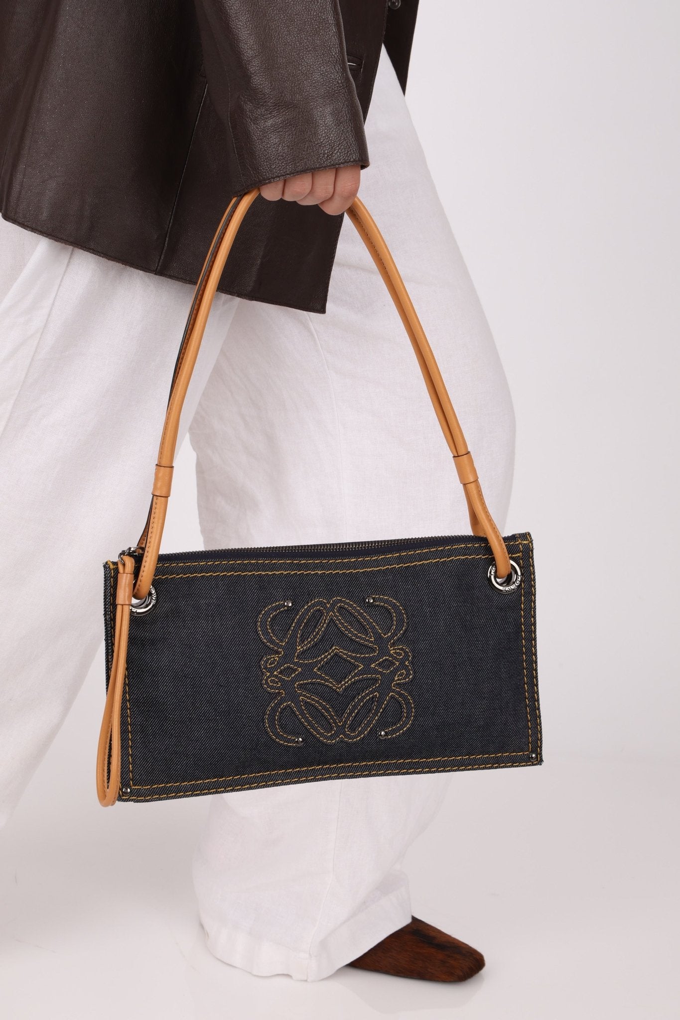 Loewe Repeat Anagram Denim Shoulder Bag - FashioNica